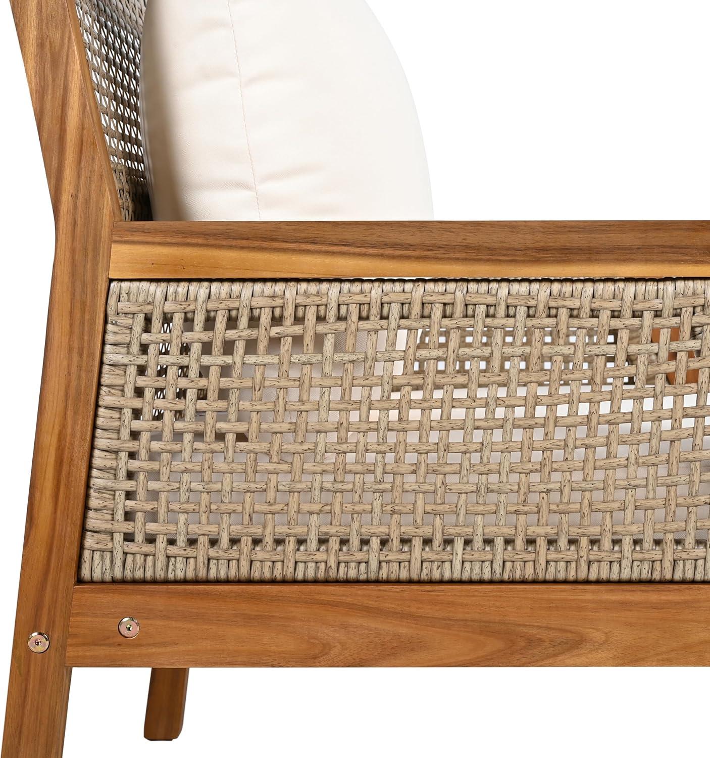 imageChristopher Knight Home Lena Patio Accent Chair Acacia Wood Club Chair Wicker Backrest Armchair Upholstered Cushion Seating Wooden Chairs for Balcony Backyard Garden 235quot 400lbs TeakCream
