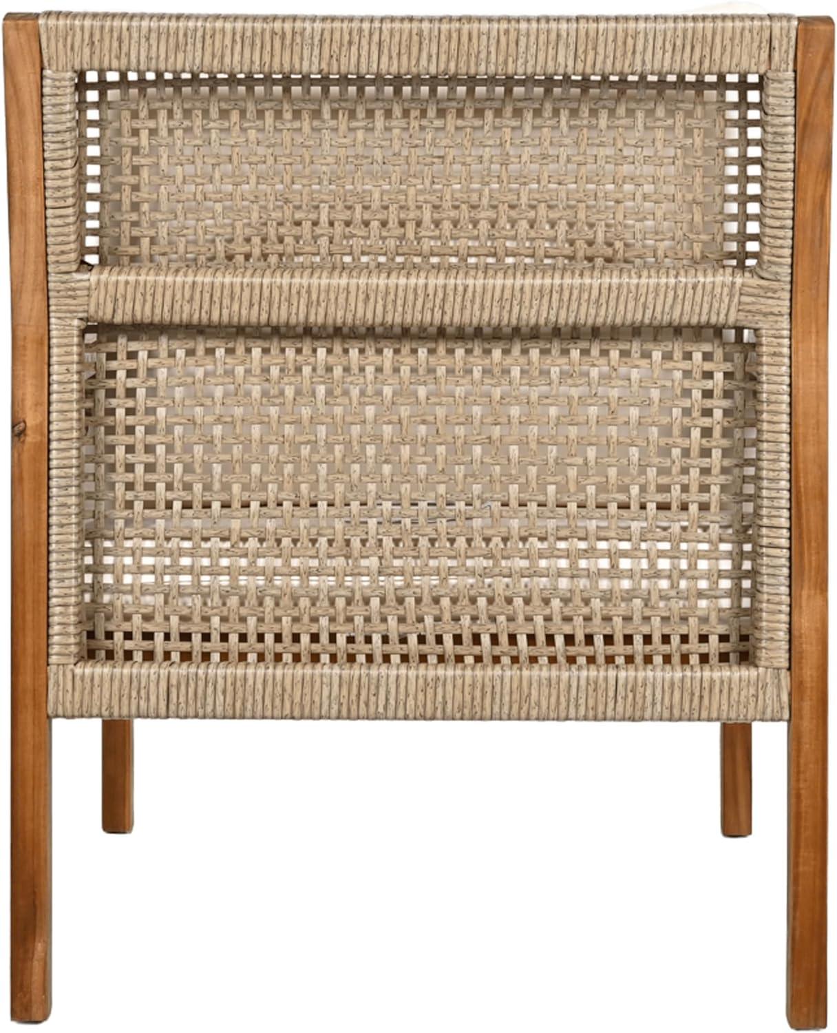 imageChristopher Knight Home Lena Patio Accent Chair Acacia Wood Club Chair Wicker Backrest Armchair Upholstered Cushion Seating Wooden Chairs for Balcony Backyard Garden 235quot 400lbs TeakCream