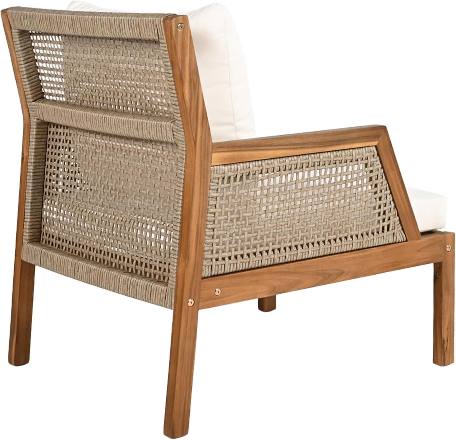 imageChristopher Knight Home Lena Patio Accent Chair Acacia Wood Club Chair Wicker Backrest Armchair Upholstered Cushion Seating Wooden Chairs for Balcony Backyard Garden 235quot 400lbs TeakCream