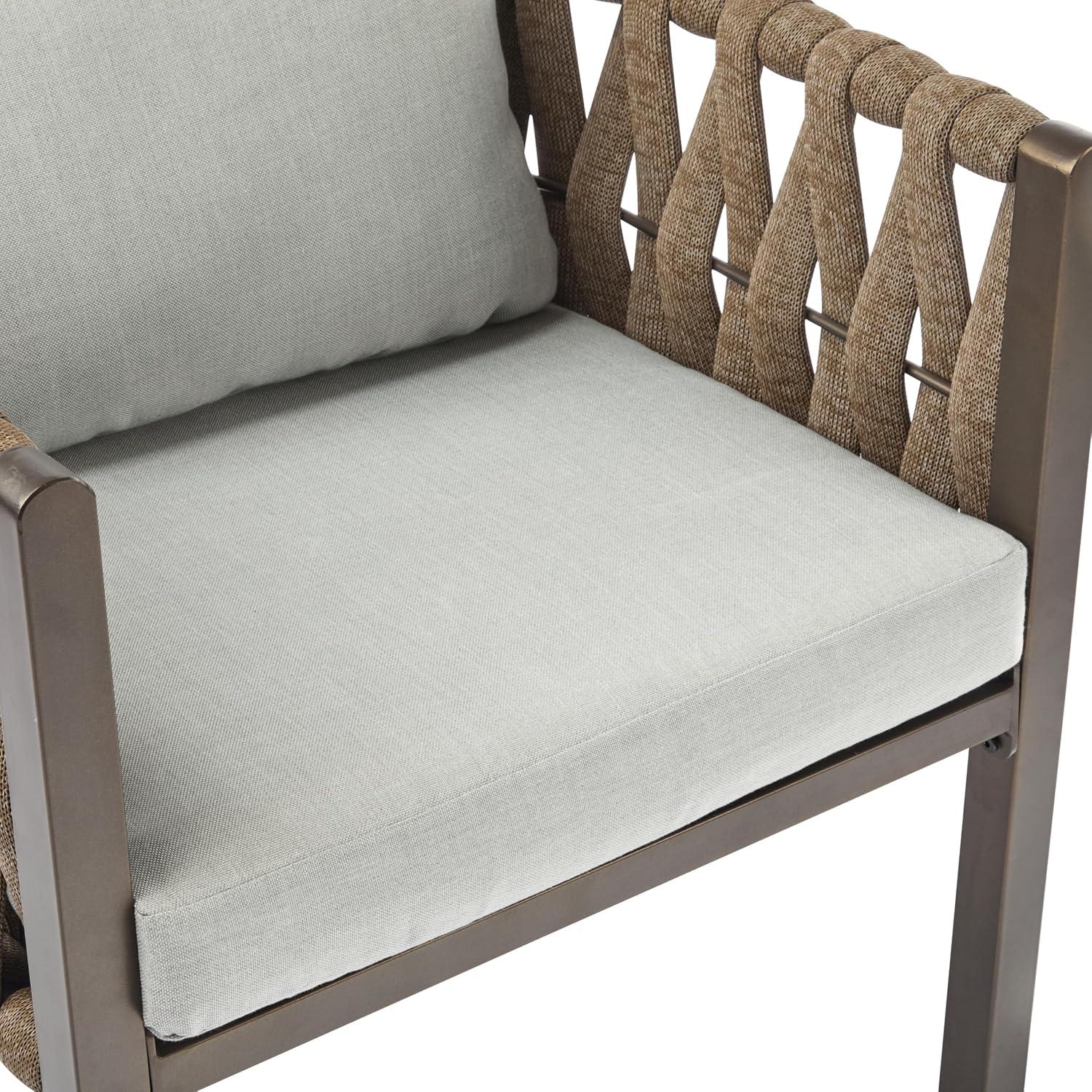 imageChristopher Knight Home Lena Patio Club Chairs Set of 2 Metal Accent Chairs Rope Woven Backrest Armchair Upholstered Cushions Seating Tub Back Design for Backyard Garden BrownLight Gray