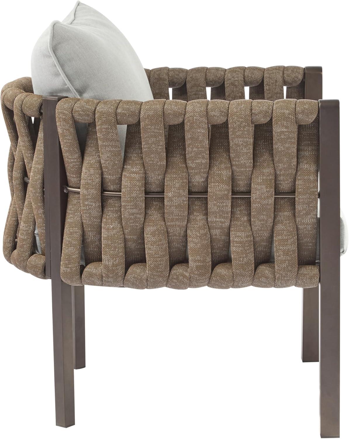 imageChristopher Knight Home Lena Patio Club Chairs Set of 2 Metal Accent Chairs Rope Woven Backrest Armchair Upholstered Cushions Seating Tub Back Design for Backyard Garden BrownLight Gray