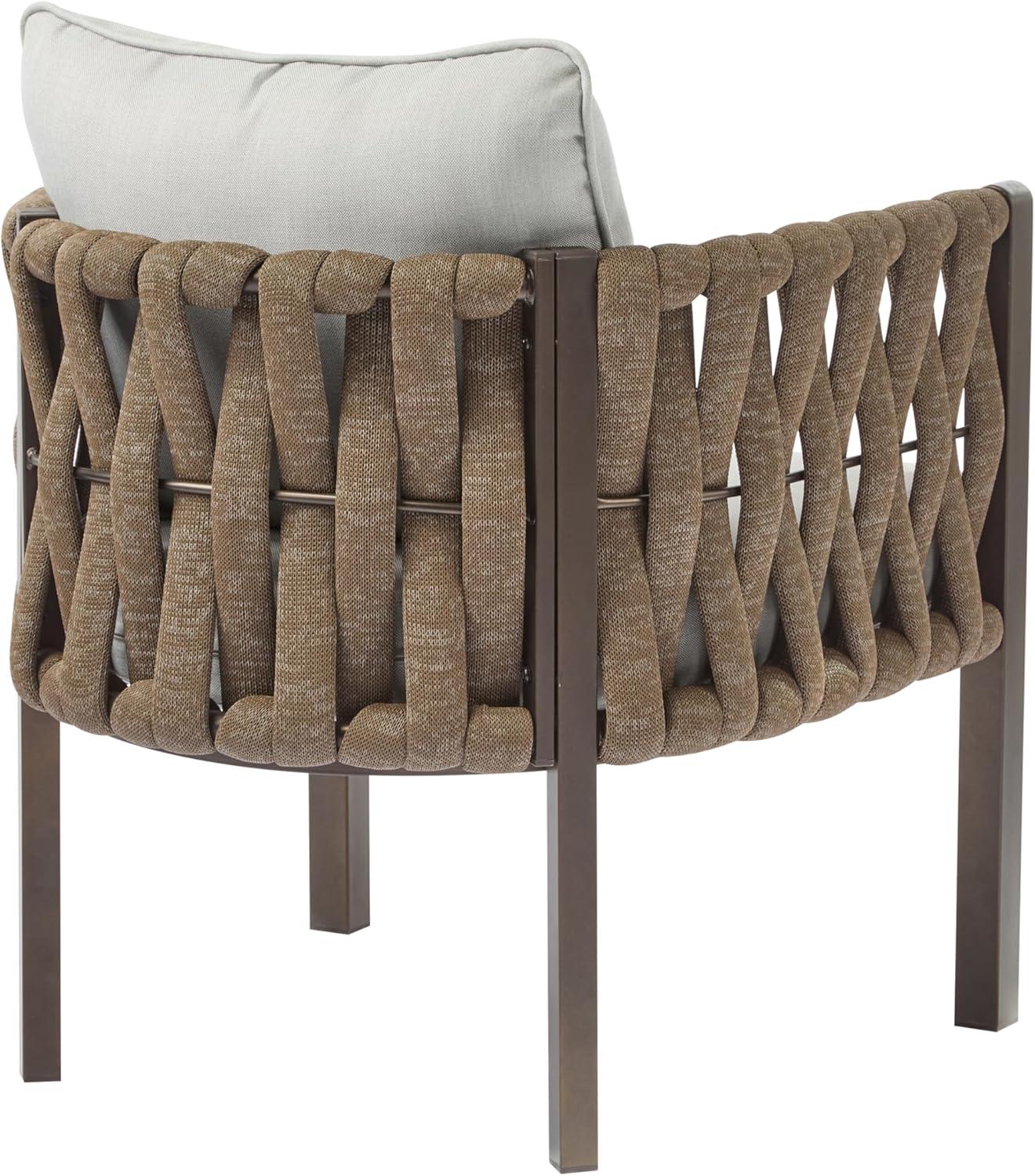 imageChristopher Knight Home Lena Patio Club Chairs Set of 2 Metal Accent Chairs Rope Woven Backrest Armchair Upholstered Cushions Seating Tub Back Design for Backyard Garden BrownLight Gray