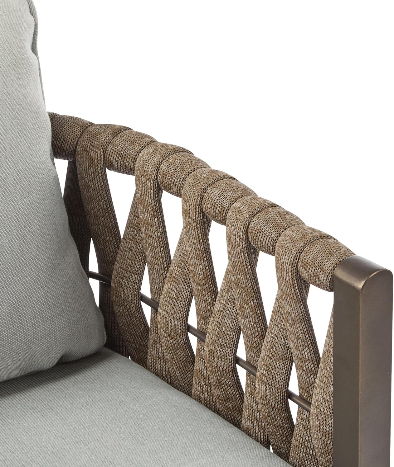 imageChristopher Knight Home Lena Patio Club Chairs Set of 2 Metal Accent Chairs Rope Woven Backrest Armchair Upholstered Cushions Seating Tub Back Design for Backyard Garden BrownLight Gray