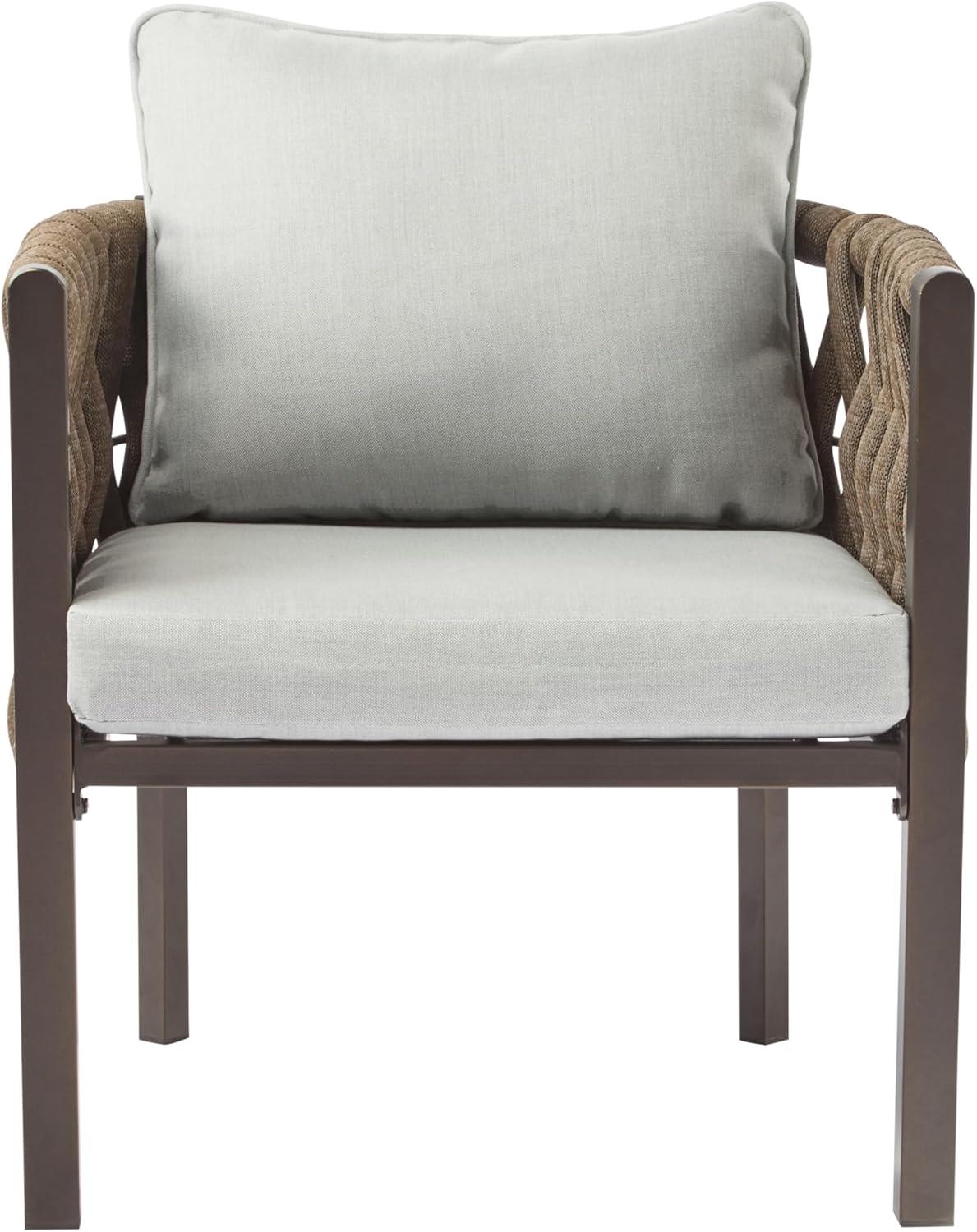 imageChristopher Knight Home Lena Patio Club Chairs Set of 2 Metal Accent Chairs Rope Woven Backrest Armchair Upholstered Cushions Seating Tub Back Design for Backyard Garden BrownLight Gray