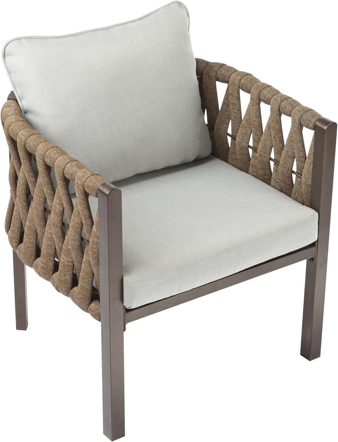 imageChristopher Knight Home Lena Patio Club Chairs Set of 2 Metal Accent Chairs Rope Woven Backrest Armchair Upholstered Cushions Seating Tub Back Design for Backyard Garden BrownLight Gray