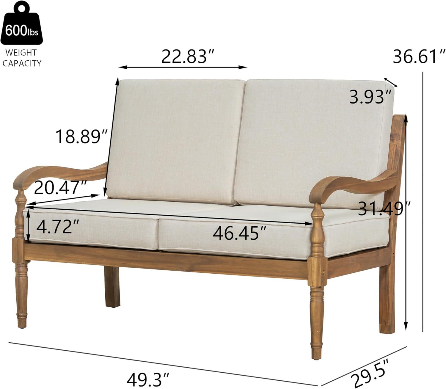 imageChristopher Knight Home Lina Patio Acacia Wood Conversation Set Outdoor Loveseat with Coffee Table Outdoor Chat Set Seating Group 2 Piece Sofa Seating Group with Cushions Beige Natural