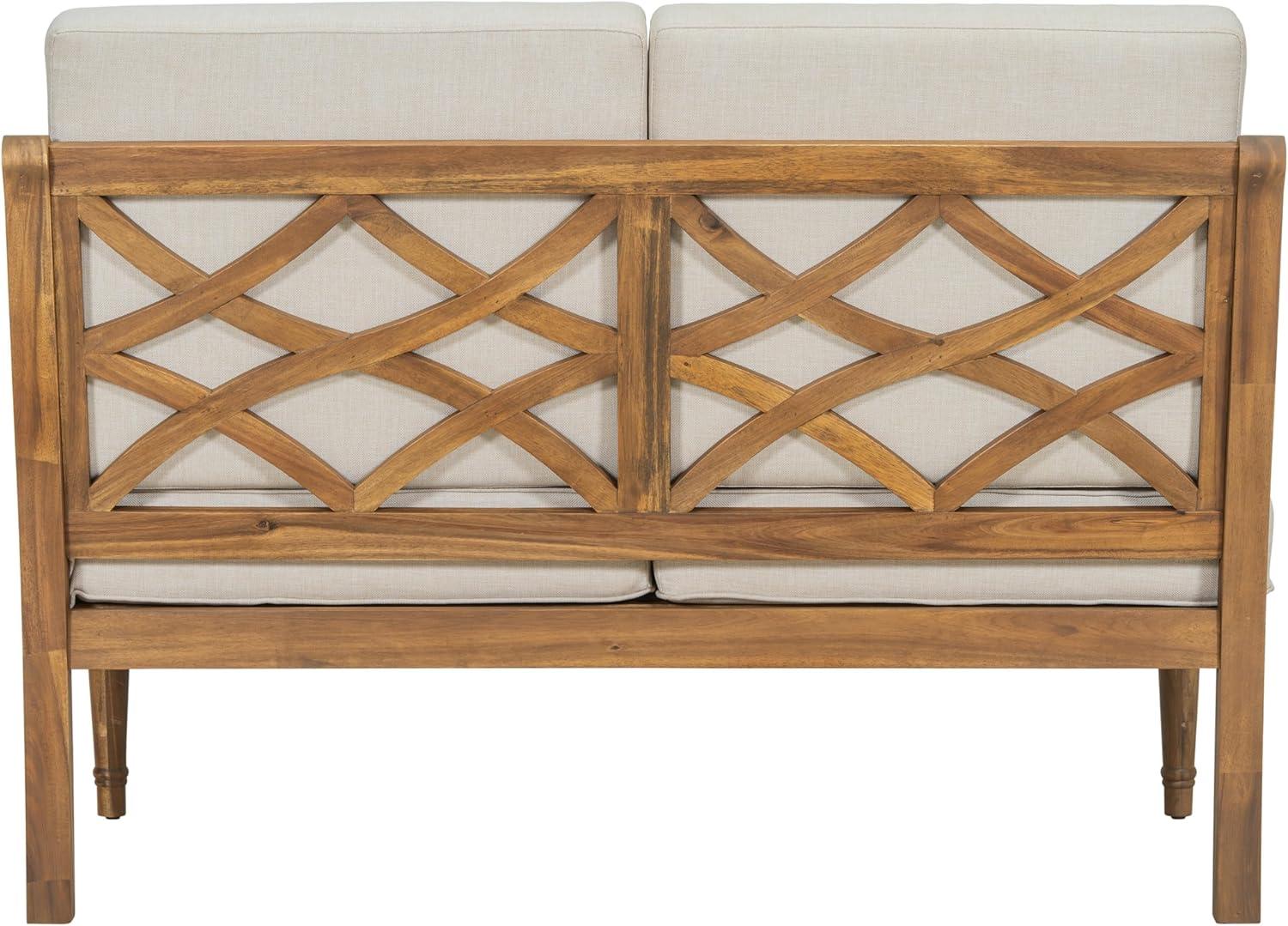 imageChristopher Knight Home Lina Patio Acacia Wood Conversation Set Outdoor Loveseat with Coffee Table Outdoor Chat Set Seating Group 2 Piece Sofa Seating Group with Cushions Beige Natural