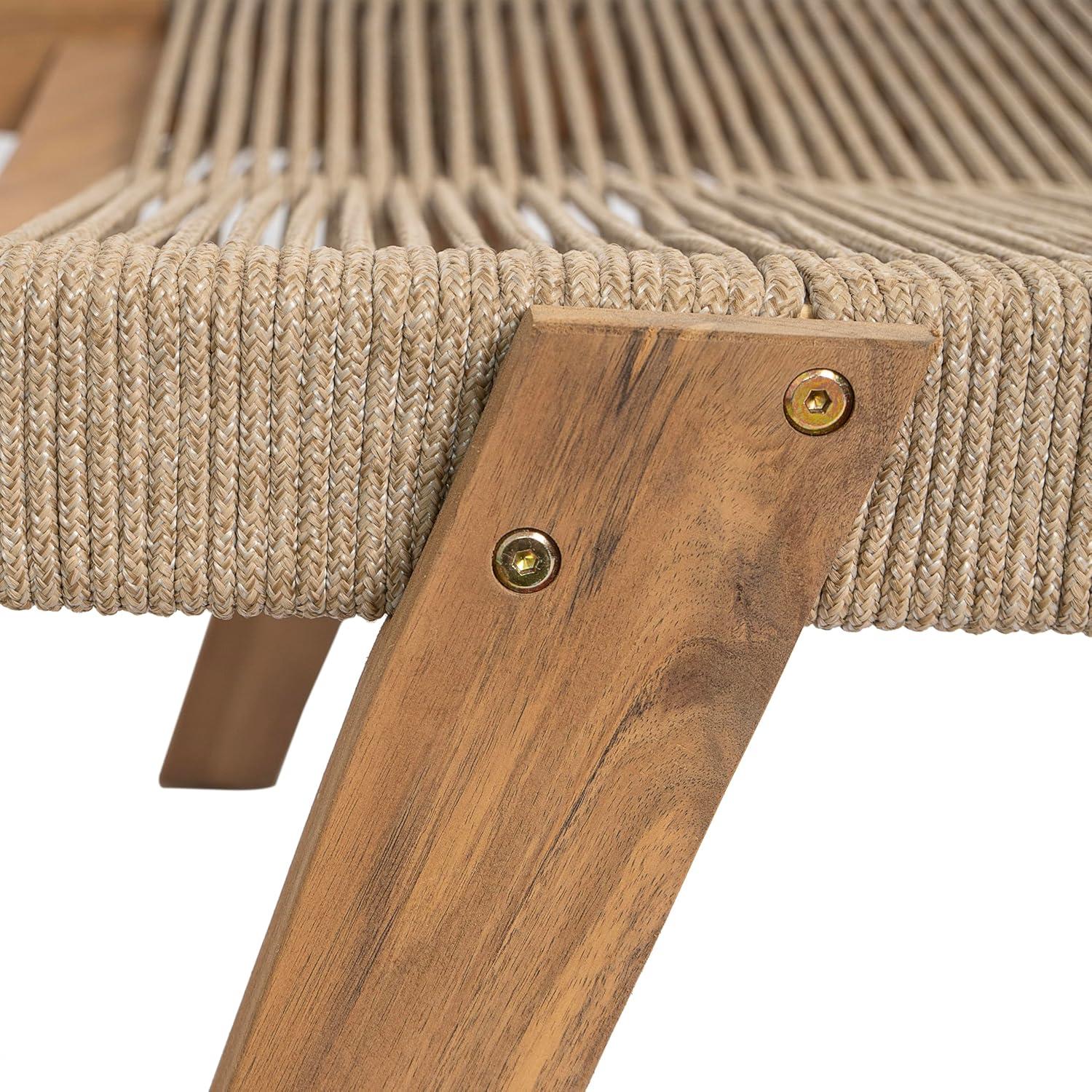 imageChristopher Knight Home Lurelala Set of 4 Outdoor Patio Wood Adjustable Chaise Lounges with Rope Seating Rope Chaise Lounge with Acacia Wood Frame Chaise Lounge for Poolside Balcony TeakBeige