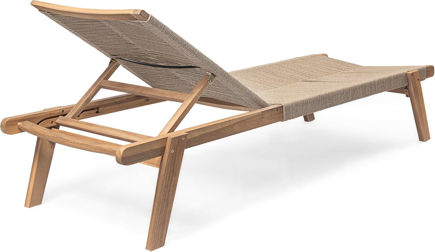 imageChristopher Knight Home Lurelala Set of 4 Outdoor Patio Wood Adjustable Chaise Lounges with Rope Seating Rope Chaise Lounge with Acacia Wood Frame Chaise Lounge for Poolside Balcony TeakBeige