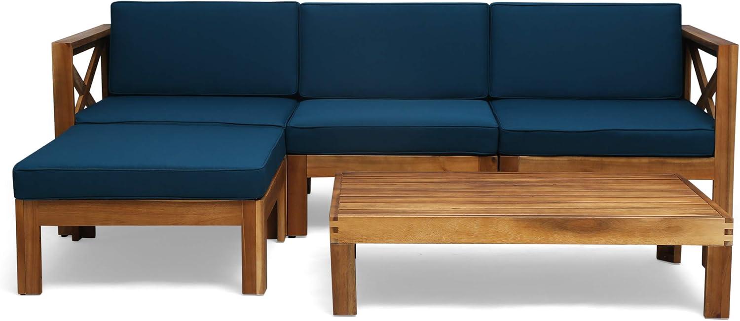 imageChristopher Knight Home Mamie Outdoor Acacia Wood 5 Piece Sofa Set Teak Finish Dark Teal