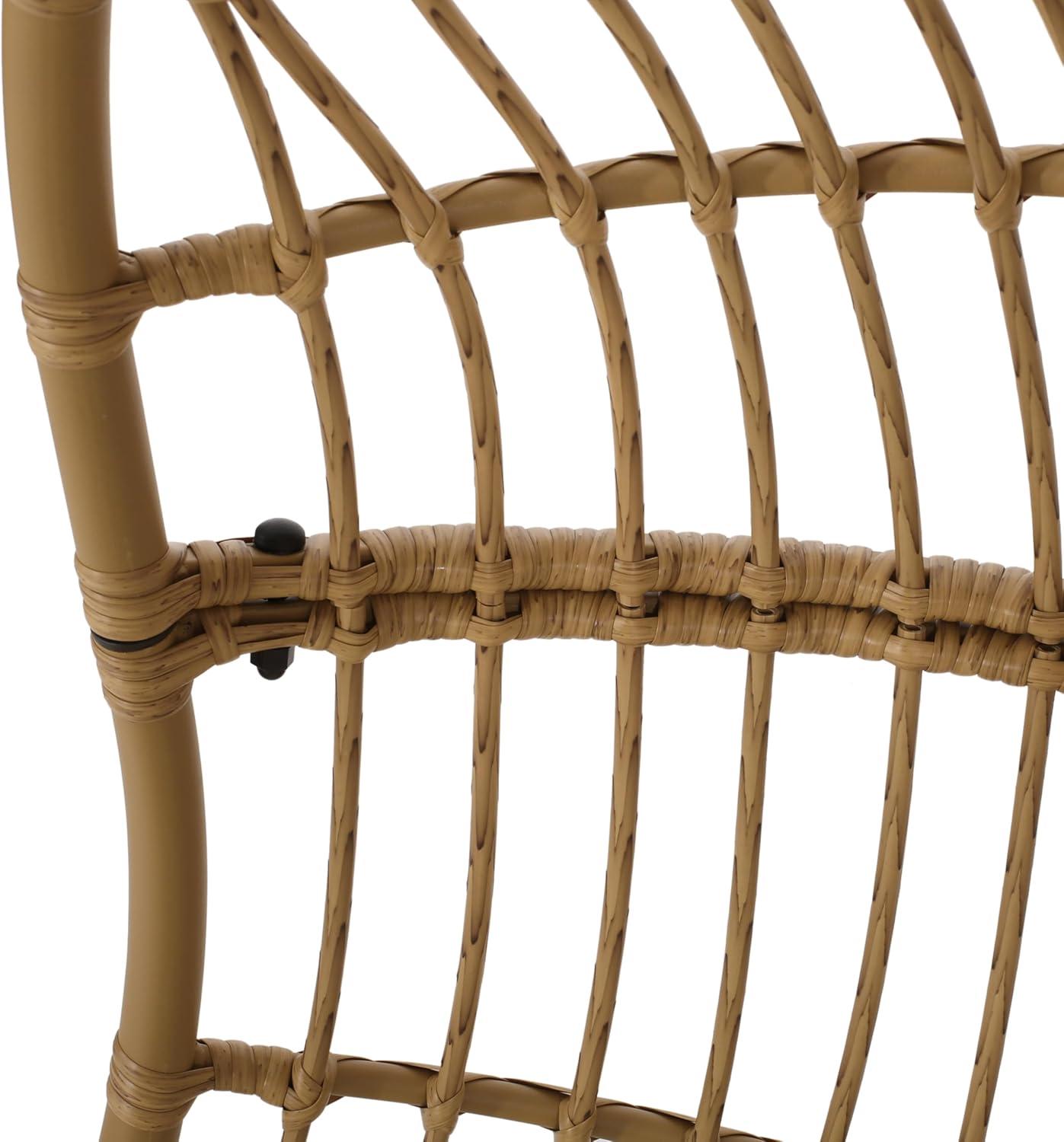 imageChristopher Knight Home Mariah Wicker Hanging Chair with Cushion Outdoor Indoor Basket Chair Boho Garden Lounger Porch Swing Furniture Modern Patio Decor Light Brown and Beige