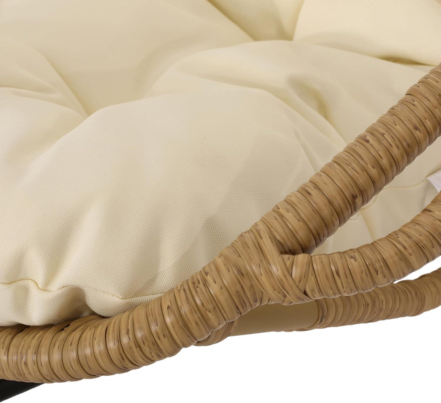imageChristopher Knight Home Mariah Wicker Hanging Chair with Cushion Outdoor Indoor Basket Chair Boho Garden Lounger Porch Swing Furniture Modern Patio Decor Light Brown and Beige