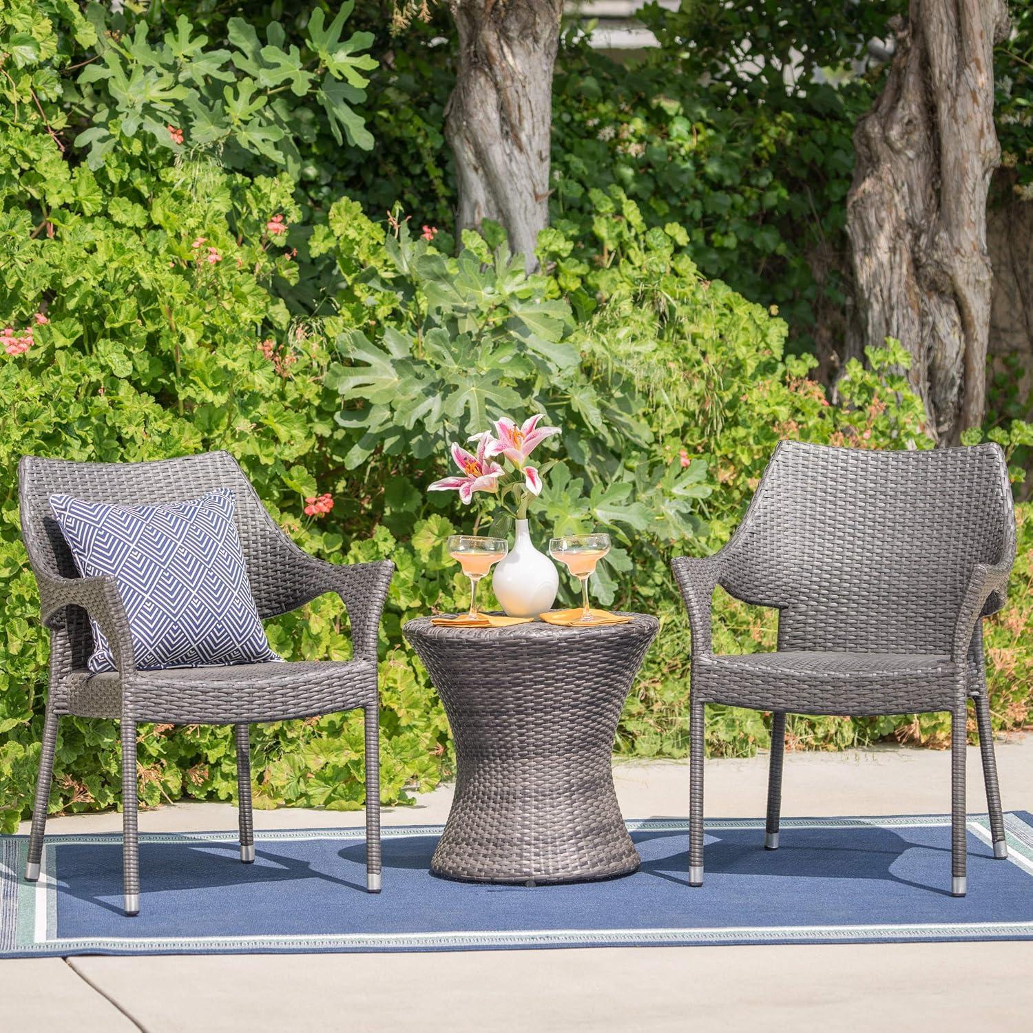 imageChristopher Knight Home Mirage Outdoor Wicker Stacking Chair Chat Set 3Pcs Set Grey