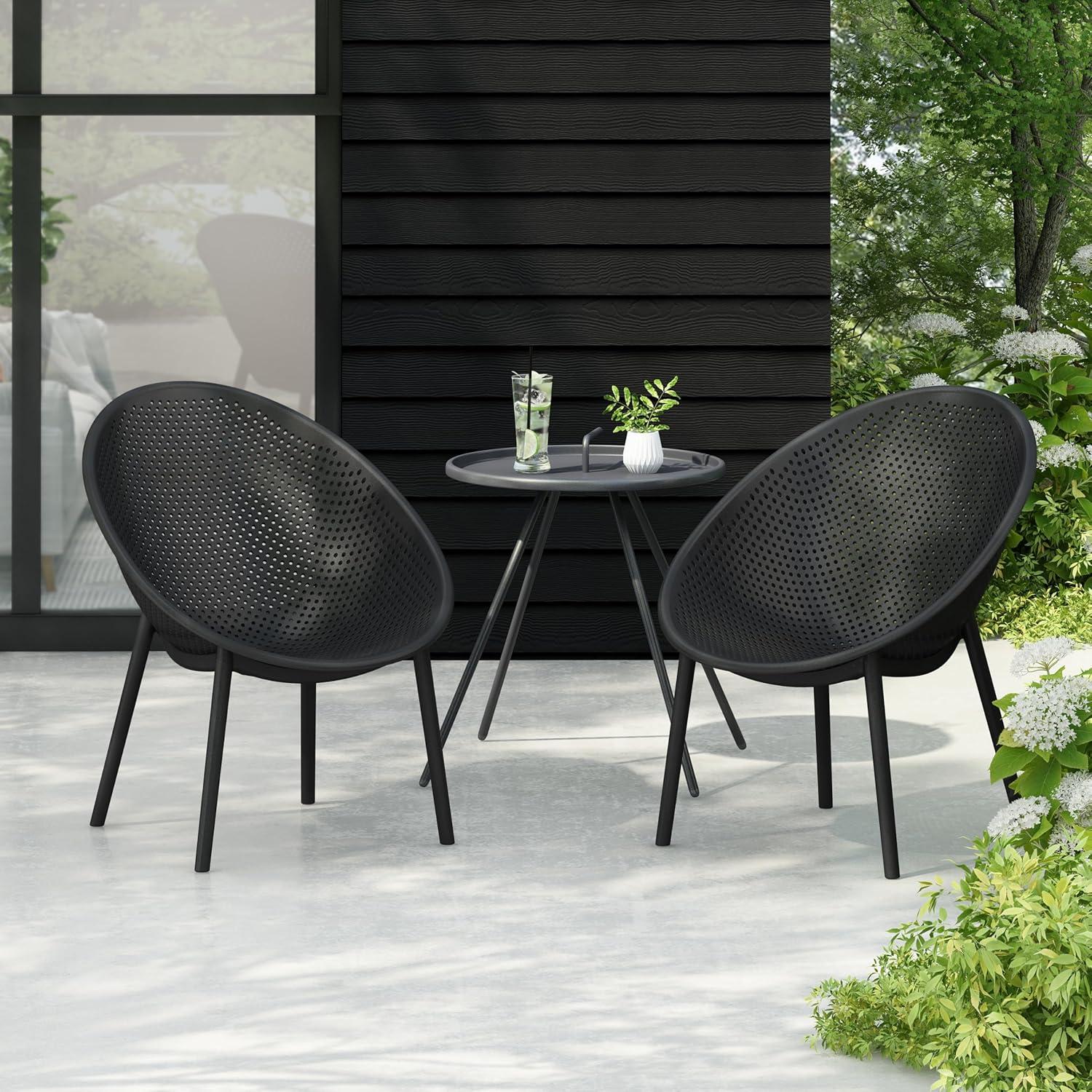 imageChristopher Knight Home Modern Black Lounge Chairs Set of 2 Mesh Accent Chairs Perforated Seating Club Chair Lightweight Dining Chairs for Living Room Outdoor Space Patio Garden Balcony Black