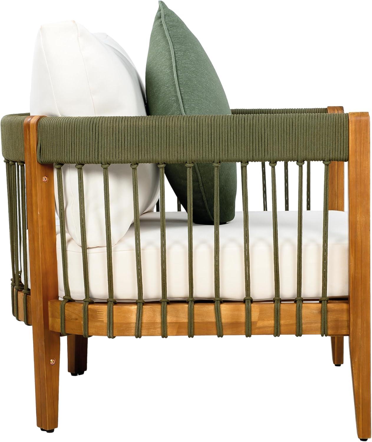 imageChristopher Knight Home Nadine 3 Pieces Patio Conversation Set Handwoven Rope Accent Chairs Acacia Wood Side Table Tub Shaped Club Chairs Round Side Table and Chair Set for Yard GreenBeigeGreenbeige