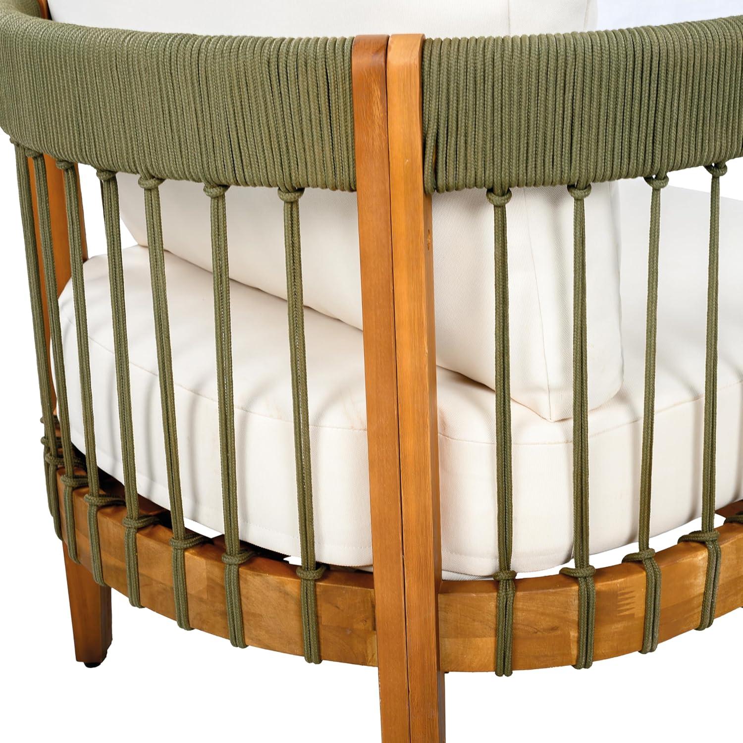 imageChristopher Knight Home Nadine 3 Pieces Patio Conversation Set Handwoven Rope Accent Chairs Acacia Wood Side Table Tub Shaped Club Chairs Round Side Table and Chair Set for Yard GreenBeigeGreenbeige