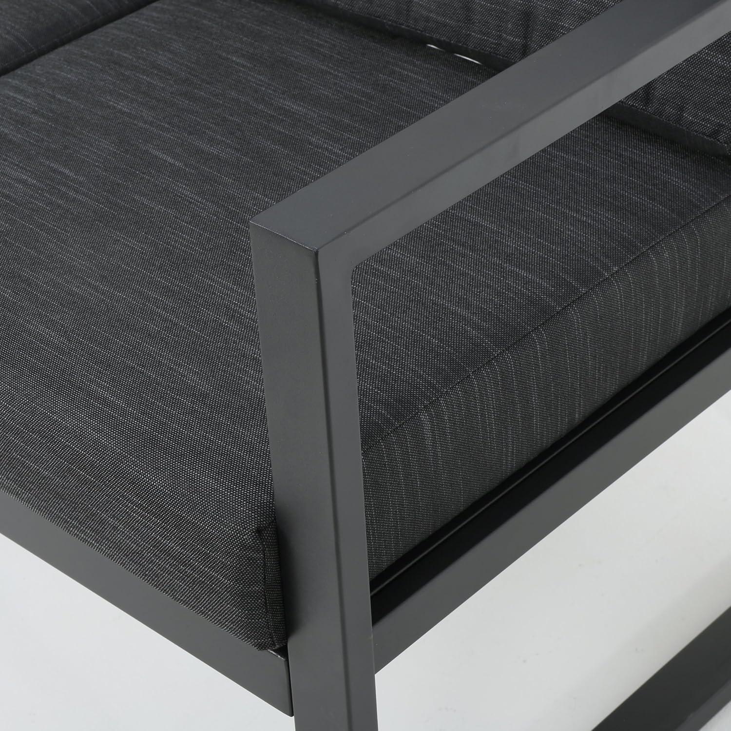 imageChristopher Knight Home Navan Outdoor 4Seater Aluminum Chat Set Silver Dark Grey Cushions