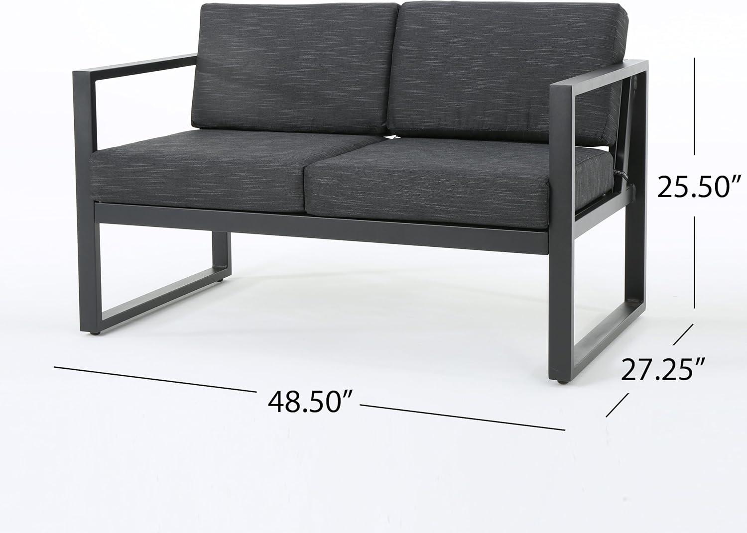 imageChristopher Knight Home Navan Outdoor 4Seater Aluminum Chat Set Silver Dark Grey Cushions