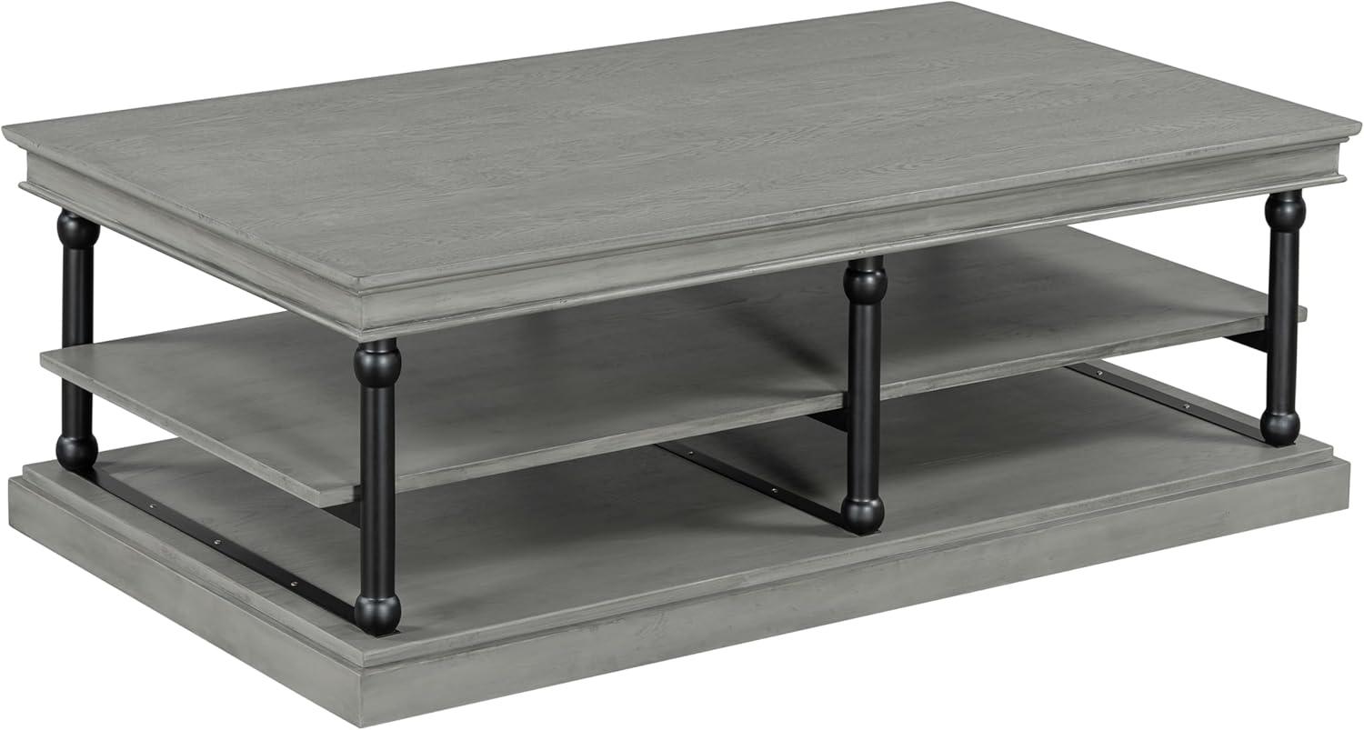 imageChristopher Knight Home Oner Living Room Coffee Table with Spacious 2Tier Design Modern Rubberwood Rectangular Side Table Multifunctional Accent Table with Open Storage Shelves Black Gray