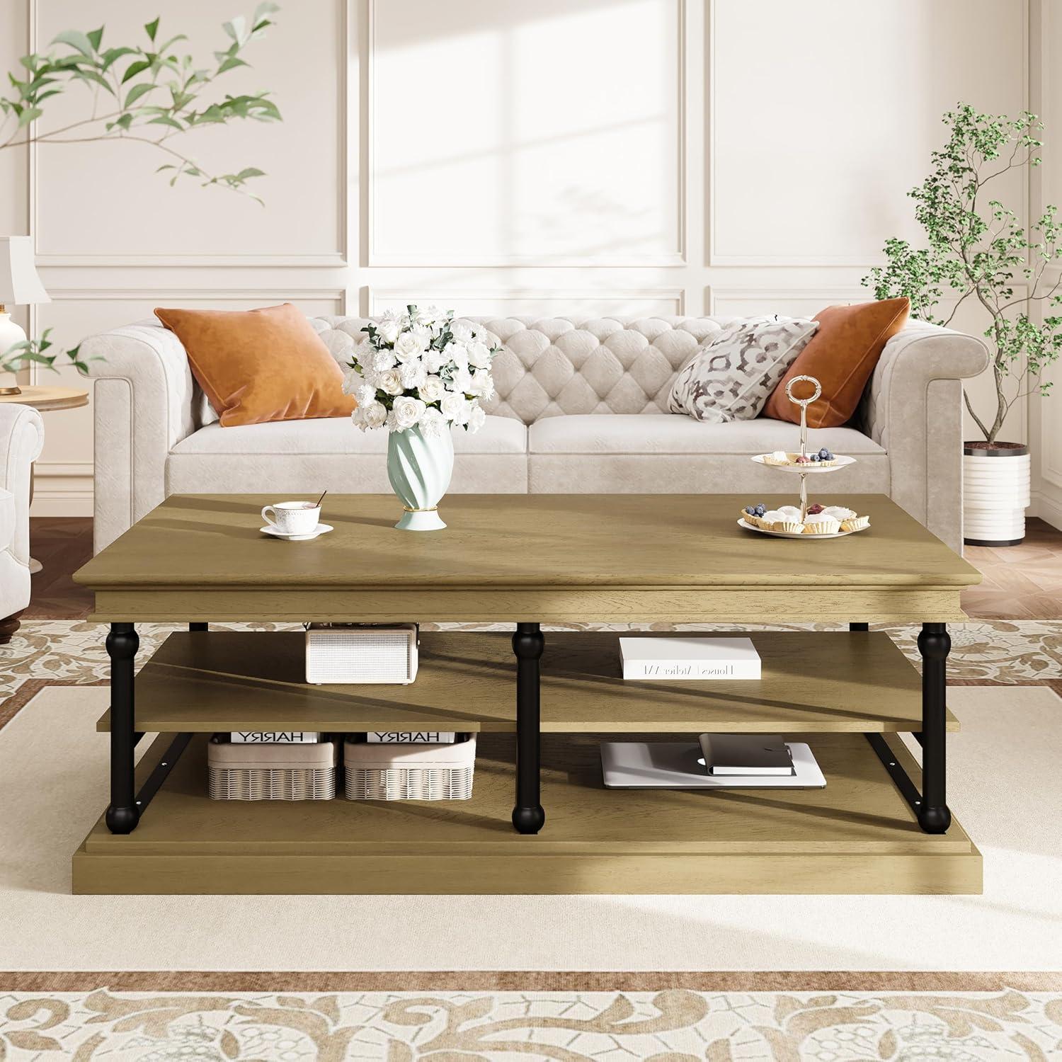imageChristopher Knight Home Oner Living Room Coffee Table with Spacious 2Tier Design Modern Rubberwood Rectangular Side Table Multifunctional Accent Table with Open Storage Shelves Black Brown
