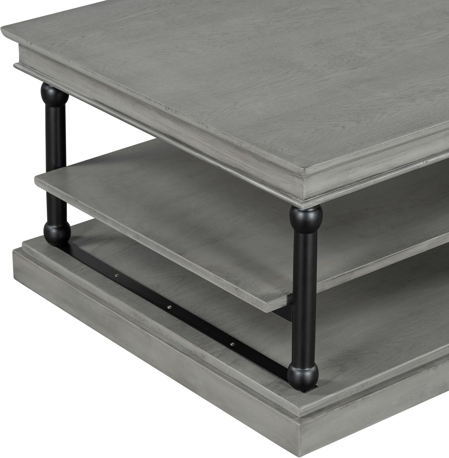 imageChristopher Knight Home Oner Living Room Coffee Table with Spacious 2Tier Design Modern Rubberwood Rectangular Side Table Multifunctional Accent Table with Open Storage Shelves Black Gray