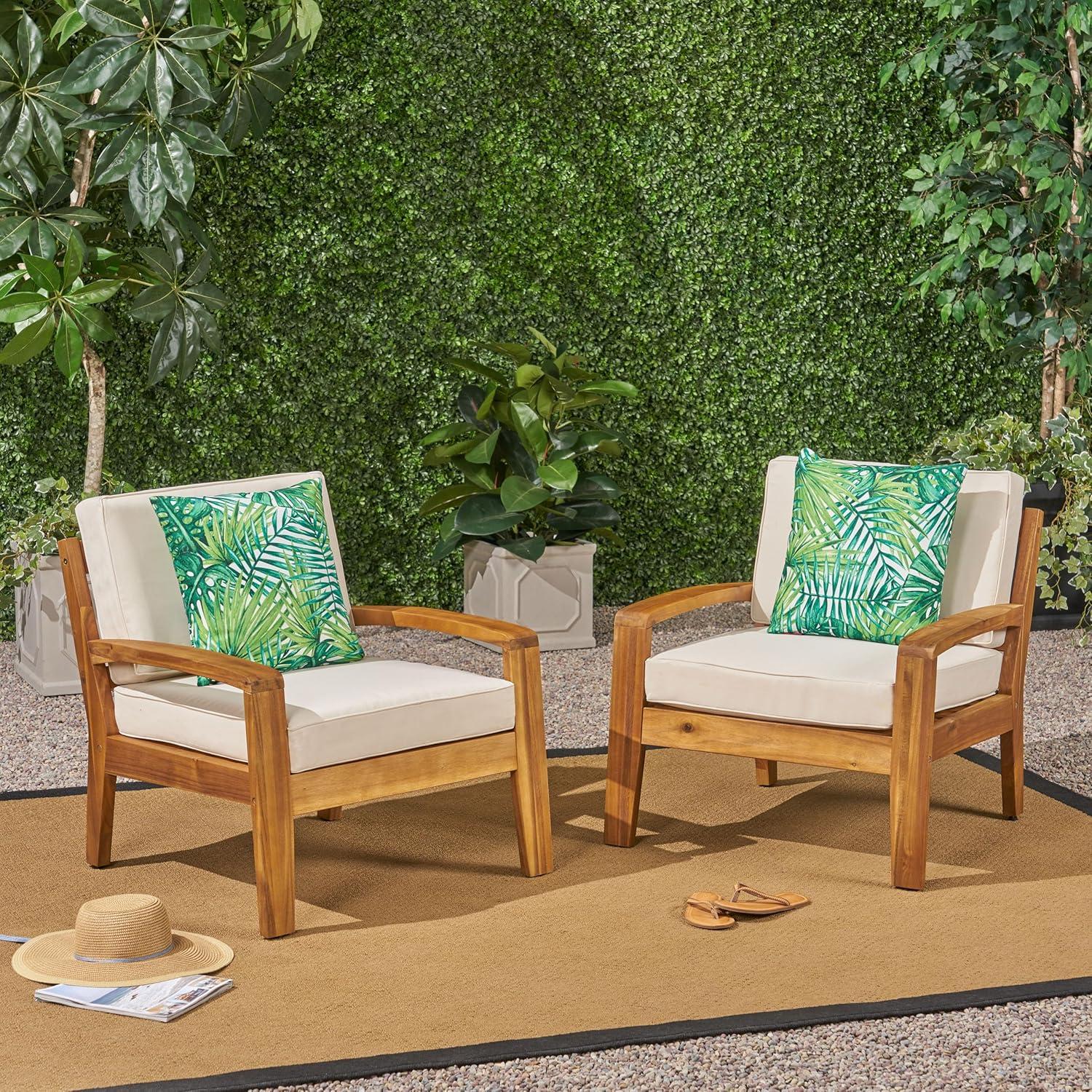 imageChristopher Knight Home Outdoor Acacia Wood Club Chairs with Cushions Set of 2 Teak and Beige