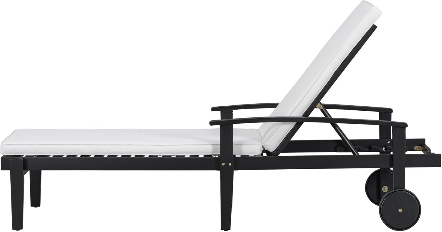 imageChristopher Knight Home Outdoor Chaise Lounge Acacia Wood Adjustable Chaise Lounge 5Position Backrest Recliner Soft Cushion Lounge Flat Tanning Chair with wheel for Backyard Balcony Black White