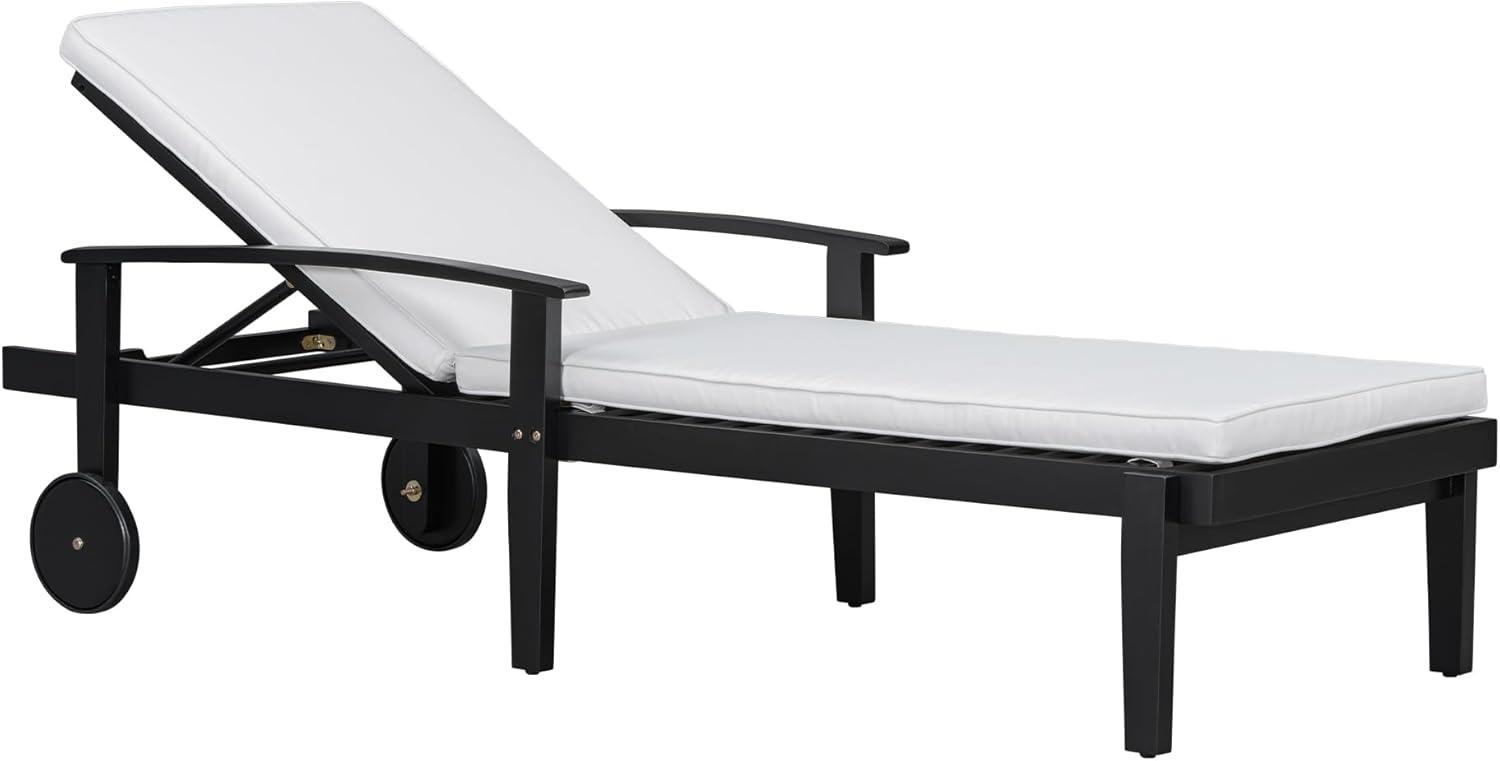 imageChristopher Knight Home Outdoor Chaise Lounge Acacia Wood Adjustable Chaise Lounge 5Position Backrest Recliner Soft Cushion Lounge Flat Tanning Chair with wheel for Backyard Balcony Black White
