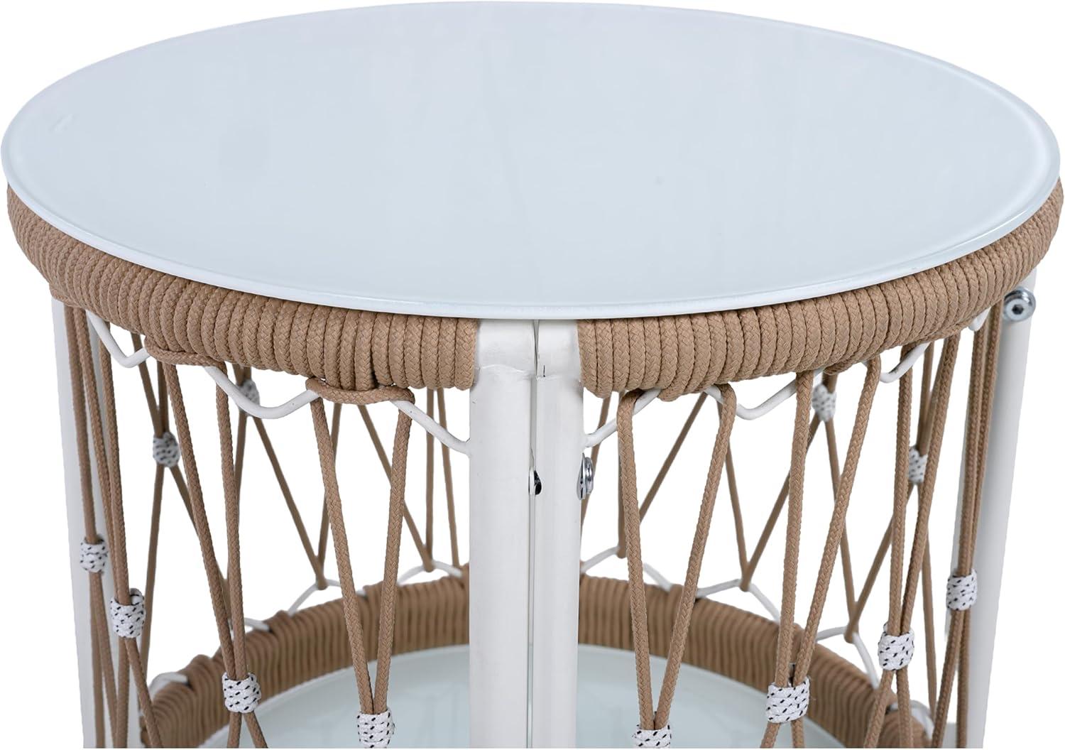imageChristopher Knight Home Packy Bohemian Outdoor Side Table with Storage Shelf Glass Top Small Patio Round Coffee Table Sofa End Table for Patio Furniture Set with Metal Frame WhiteBeige
