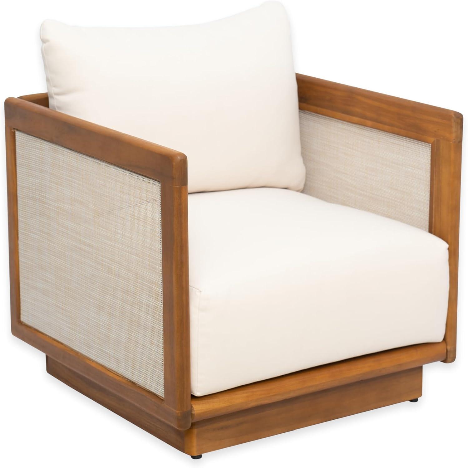 imageChristopher Knight Home Paola Acacia Wood Lounge Chair Outdoor with Cushion Wooden Comfy Patio Chair Deep Seating Accent Chair for Patio Furniture Set TeakBeige