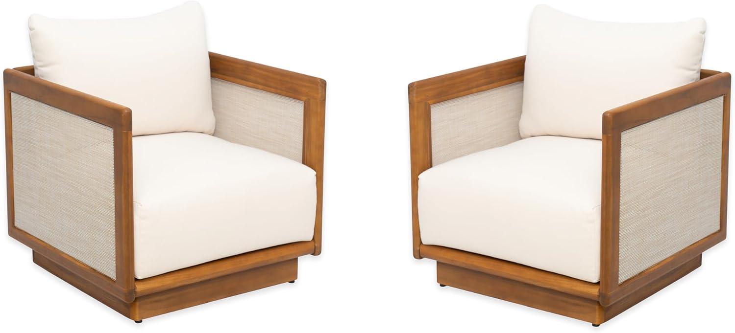 imageChristopher Knight Home Paola Set of 2 Acacia Wood Lounge Chair Outdoor with Cushion Wooden Comfy Patio Chair Deep Seating Accent Chair for Patio Furniture Set TeakBeige