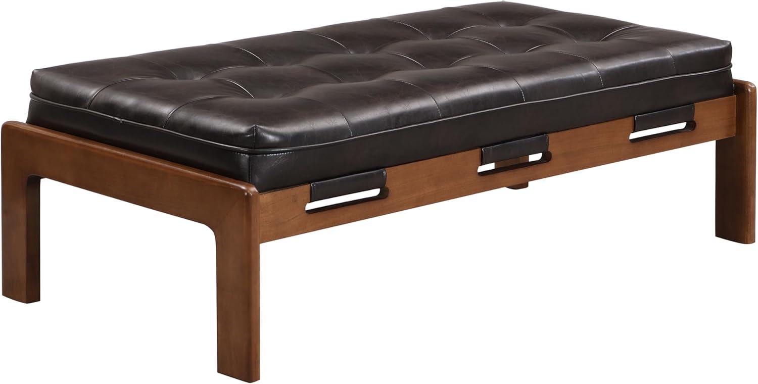 imageChristopher Knight Home Penley Modern Rectangular Faux Leather Upholstered Living Room Ottoman BenchCoffee Table Rubberwood Frame Tufted Large Sofa Footstool MultiFunctional Dark BrownWalnutDark Brownwalnut