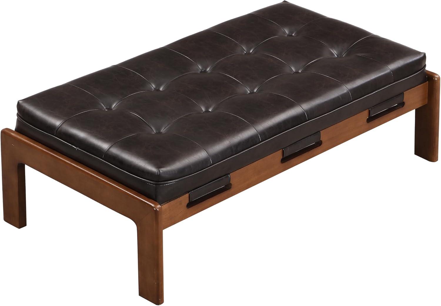 imageChristopher Knight Home Penley Modern Rectangular Faux Leather Upholstered Living Room Ottoman BenchCoffee Table Rubberwood Frame Tufted Large Sofa Footstool MultiFunctional Dark BrownWalnutDark Brownwalnut