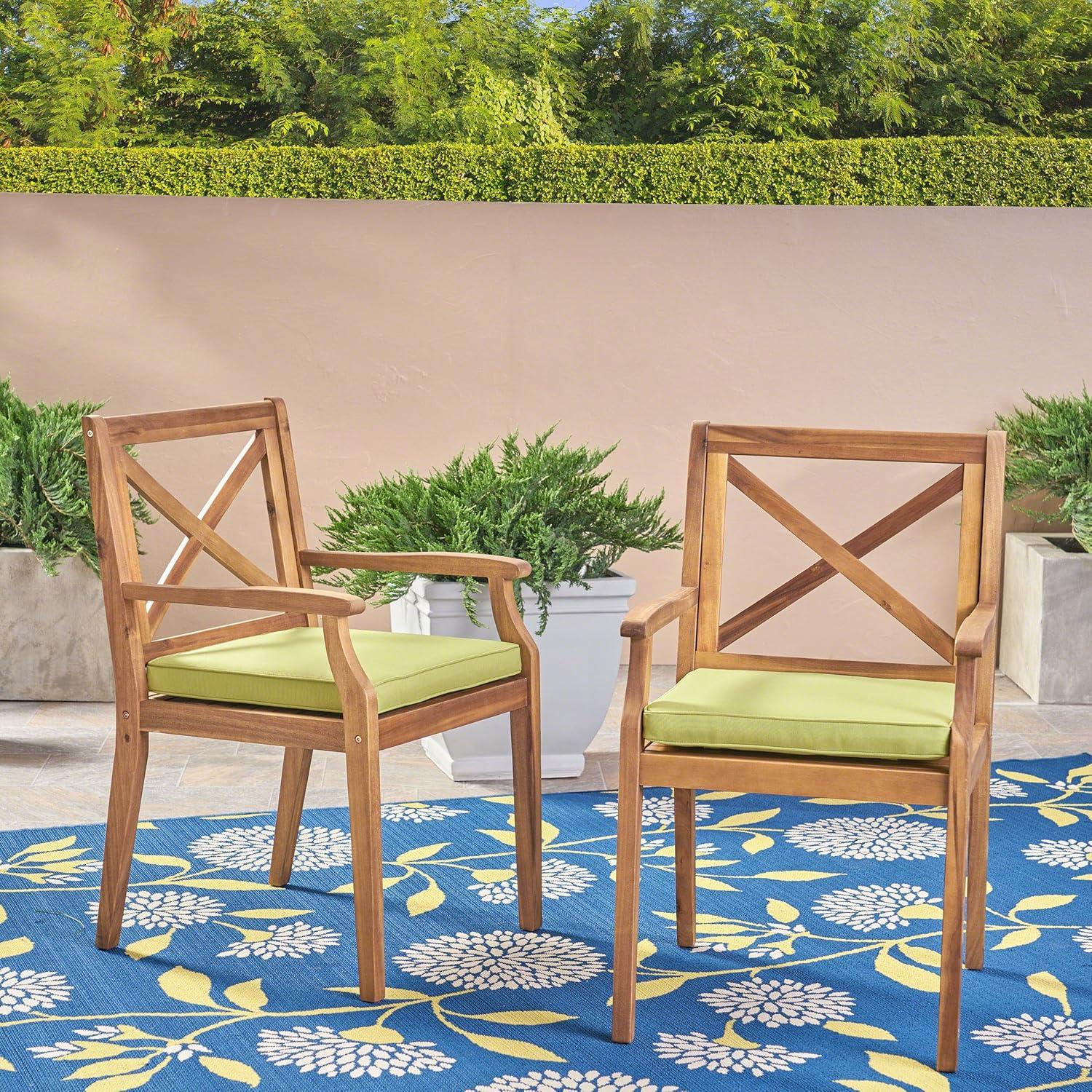 imageChristopher Knight Home Peter Outdoor Acacia Wood Dining Chair Set of 2 TeakGreen Cushion