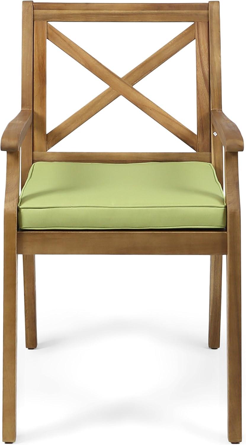 imageChristopher Knight Home Peter Outdoor Acacia Wood Dining Chair Set of 2 TeakGreen Cushion