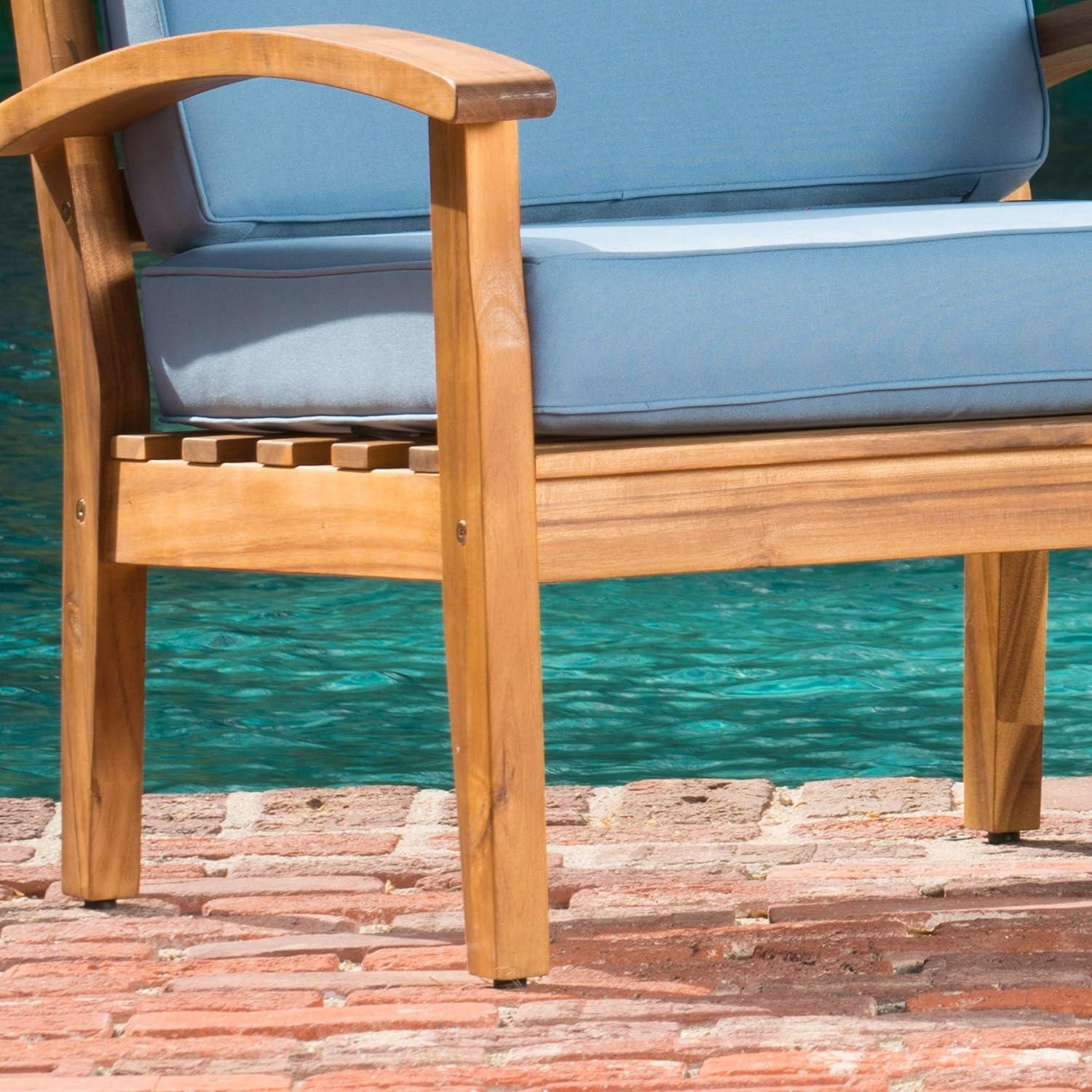 imageChristopher Knight Home Peyton Outdoor Wooden Club Chairs with Cushions 2Pcs Set Teak Finish Blue