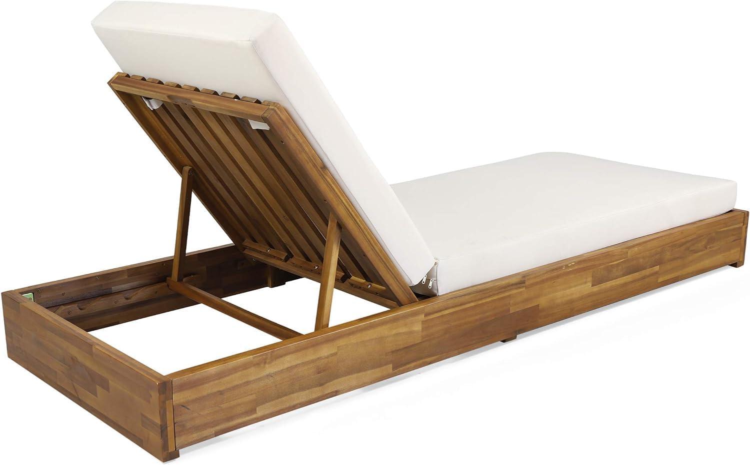 imageChristopher Knight Home Pistol Acacia Wood Chaise Lounge Chair Outdoor Adjustable Backrest Sun Lounger Recliner Patio Outdoor Chaise Lounge with 4quot Thick WaterResistant Cushions TeakCream