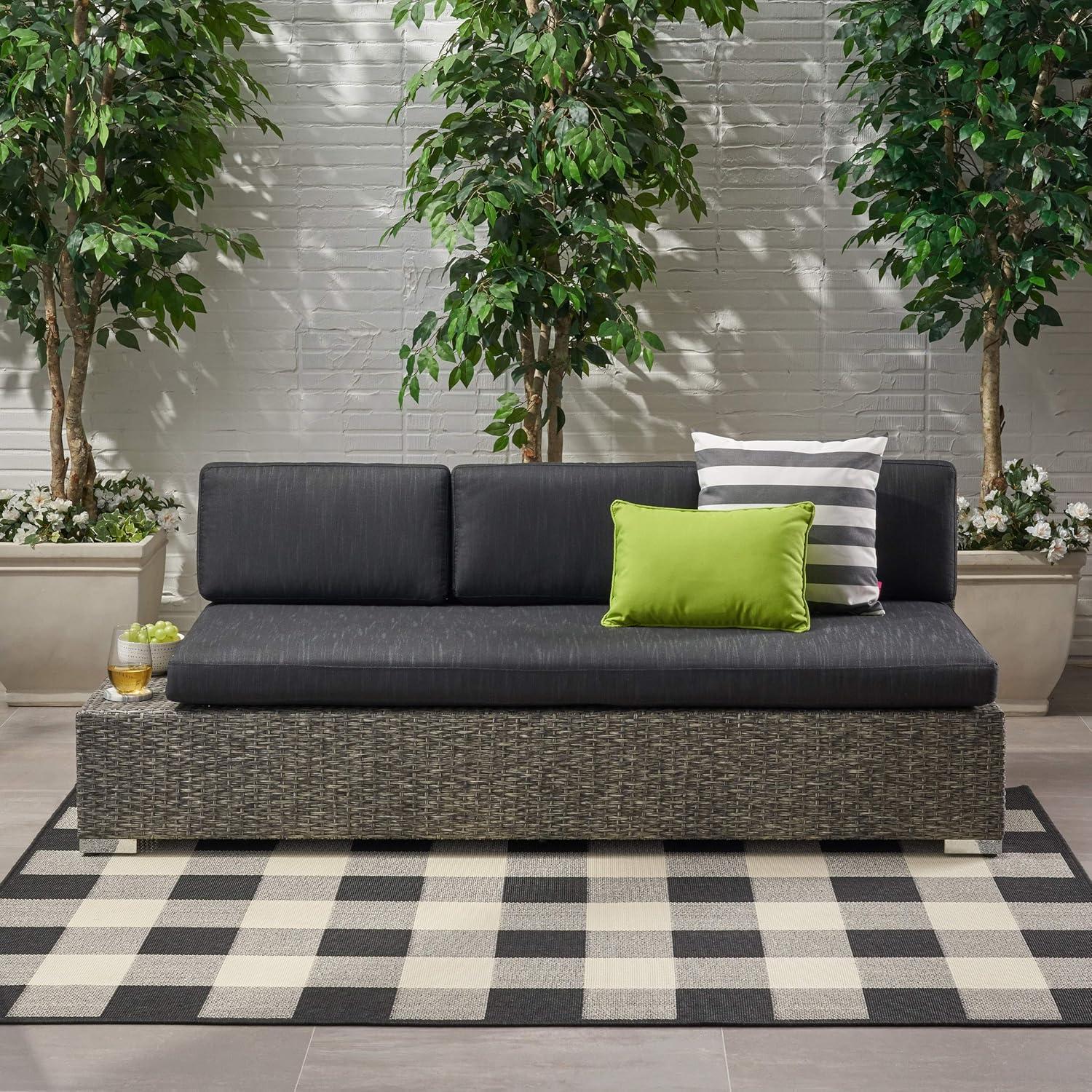 imageChristopher Knight Home Puerta Outdoor 3Seater Wicker Left Sofa Mixed Black Dark Grey Cushion