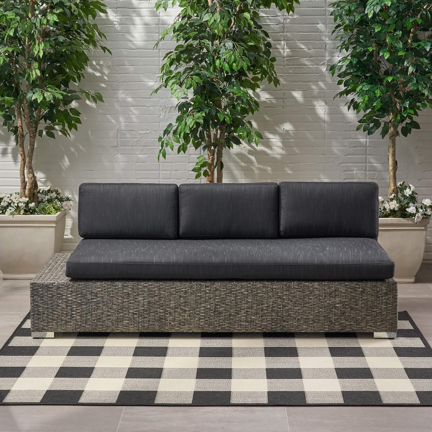 imageChristopher Knight Home Puerta Outdoor 3Seater Wicker Left Sofa Mixed Black Dark Grey Cushion
