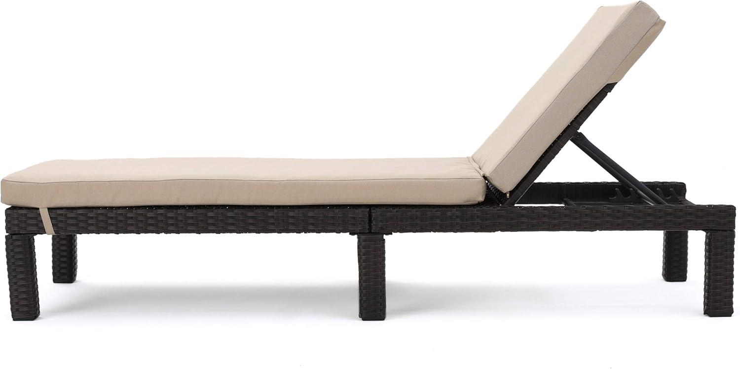 imageChristopher Knight Home Puerta Outdoor Wicker Chaise Lounges with Water Resistant Cushion 2Pcs Set Dark Brown Beige