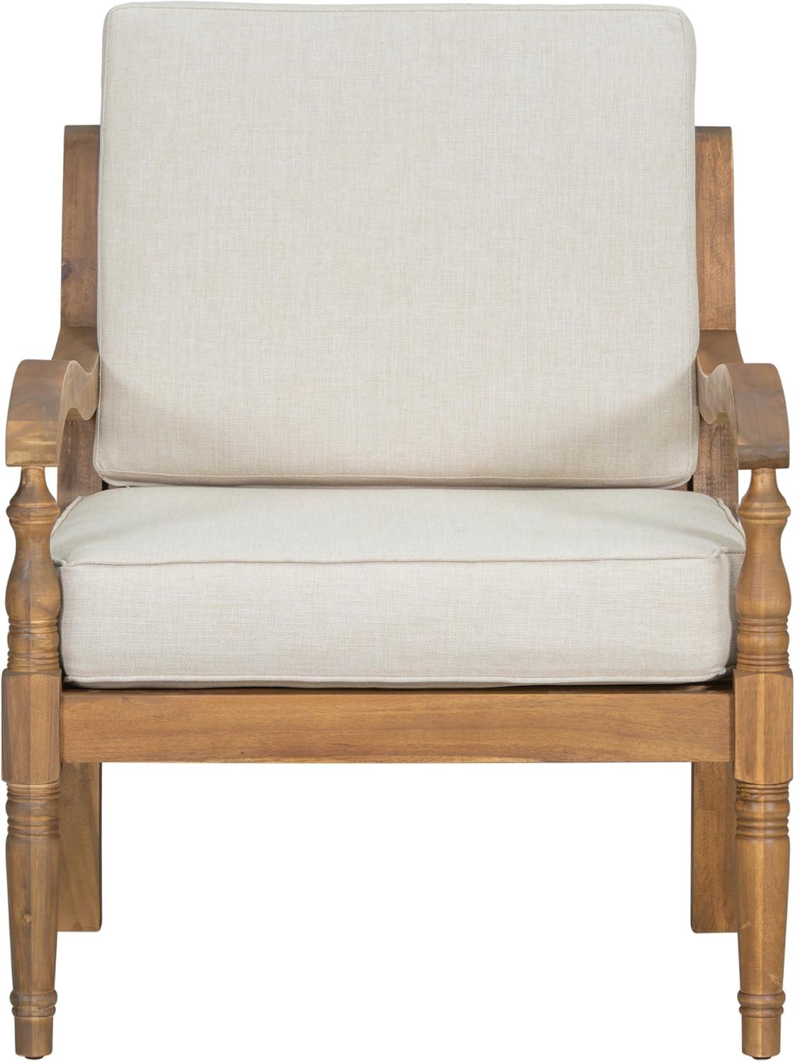 imageChristopher Knight Home Pyosik Acacia Wood Patio Chair Comfy Armchair with Thick Cushions Comfort Seating for Garden Backyard Poolside Wooden Lounge Chair Outdoor with Armrest Beige Natural