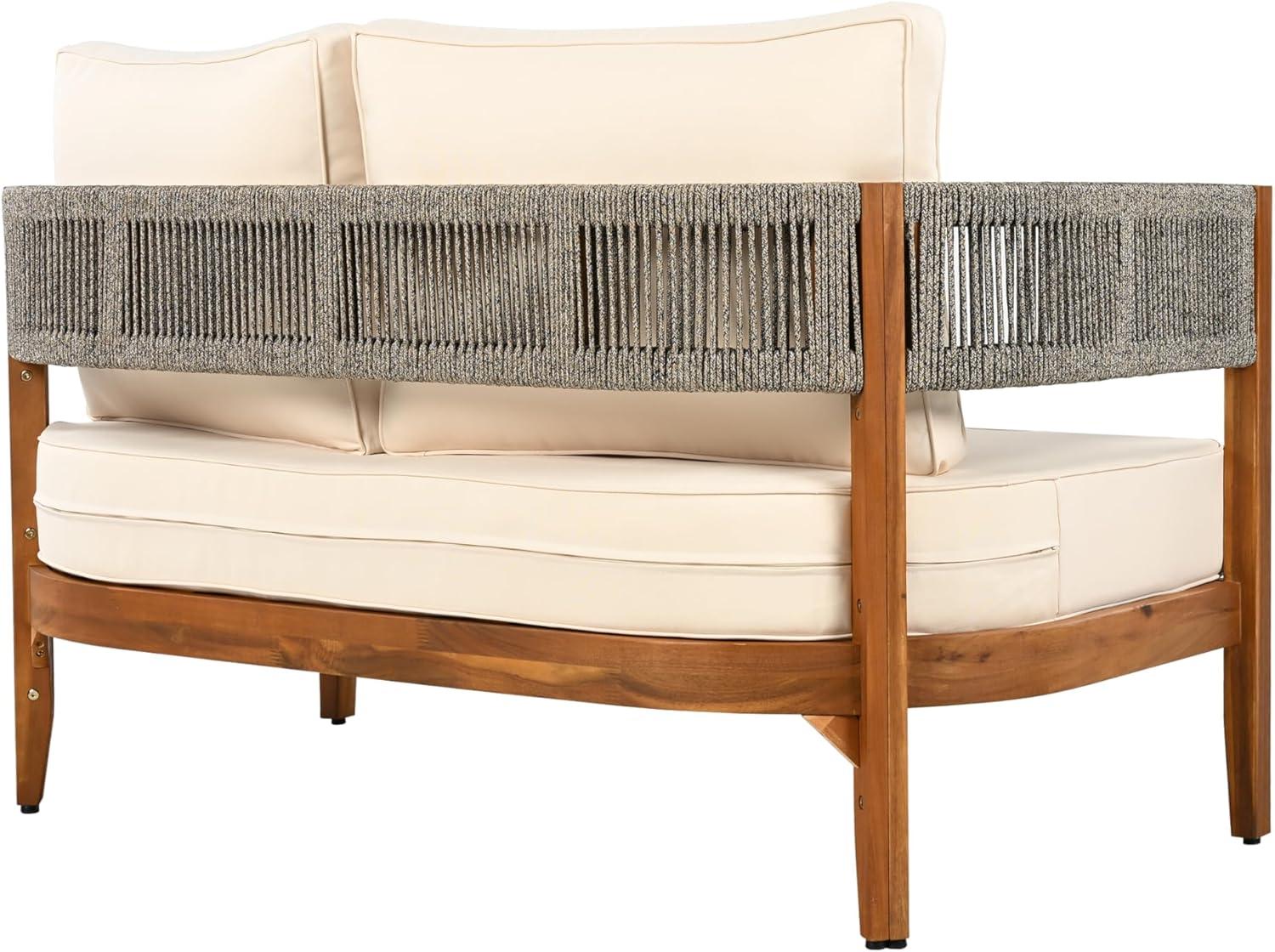 imageChristopher Knight Home Quixley Acacia Wood 4 Piece Patio Furniture Set Wooden Patio Conversation Set with Club Chair and Coffee Table 4Seater Outdoor Loveseat Sofa Chair and Table Set TeakBeige