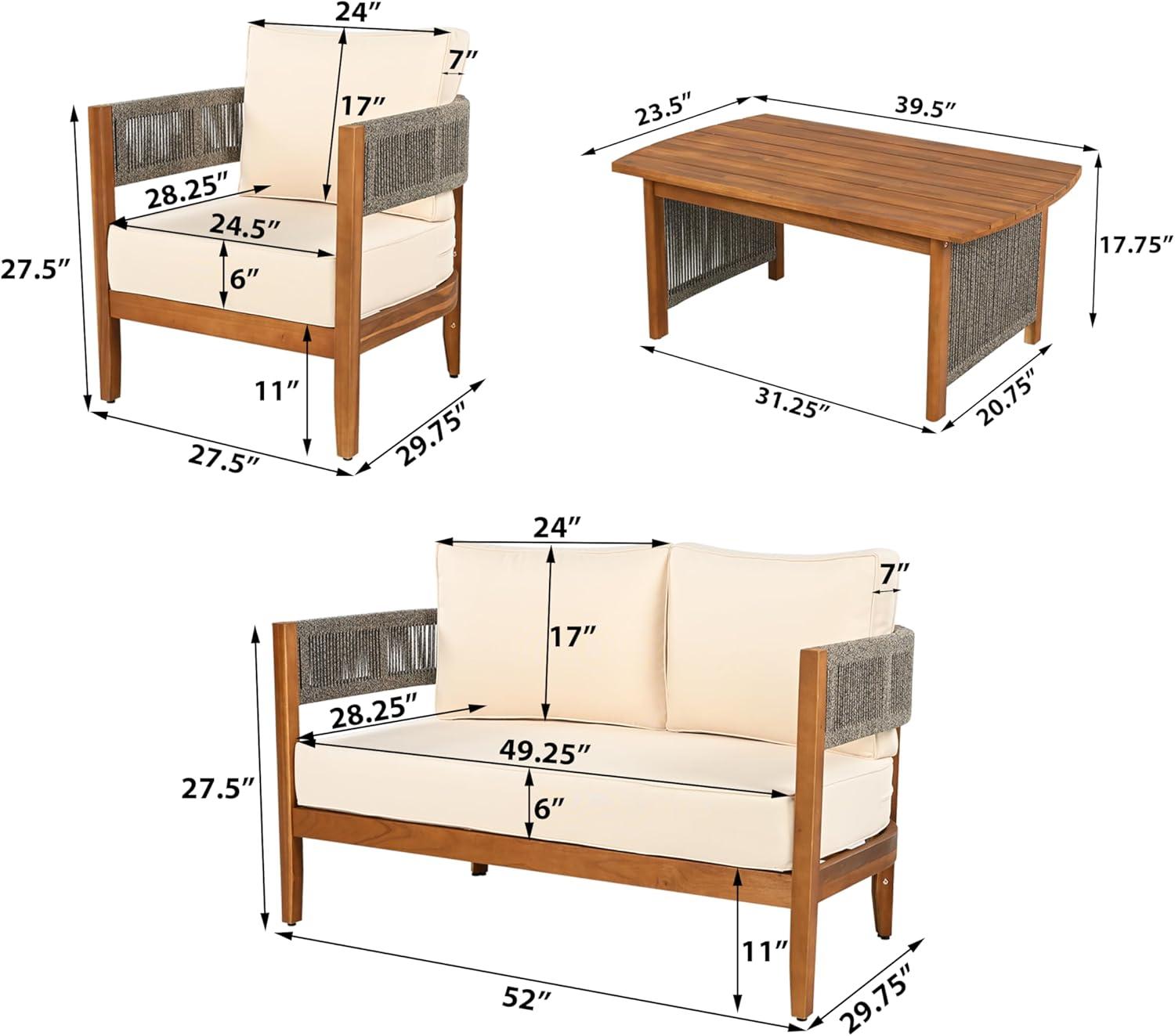 imageChristopher Knight Home Quixley Acacia Wood 4 Piece Patio Furniture Set Wooden Patio Conversation Set with Club Chair and Coffee Table 4Seater Outdoor Loveseat Sofa Chair and Table Set TeakBeige