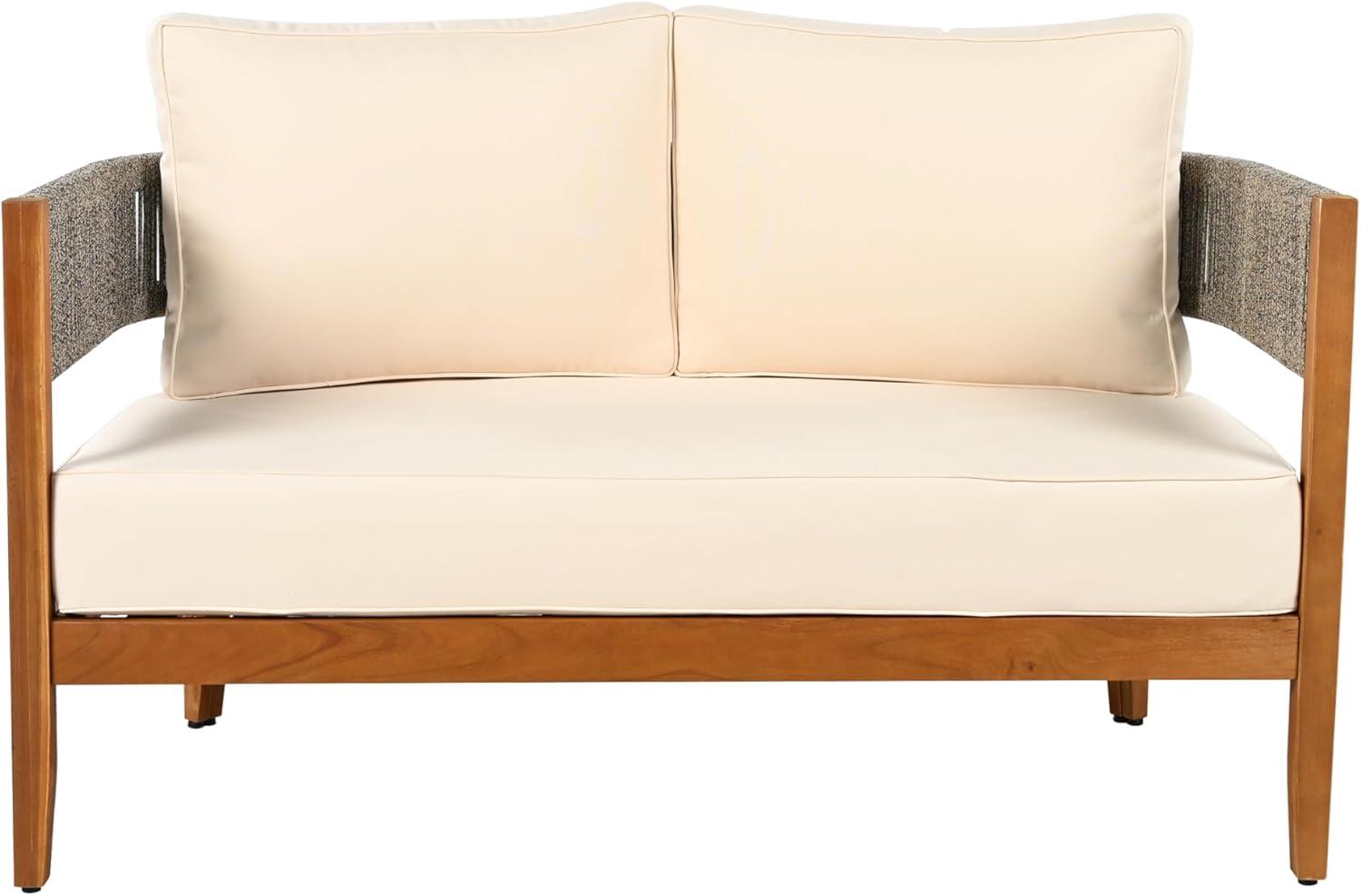 imageChristopher Knight Home Quixley Acacia Wood 5 Piece Patio Furniture Set Large Wooden Patio Conversation Set with Club ChairCoffee Table 7Seater Outdoor Loveseat Sofa Chair and Table SetTeakBeige