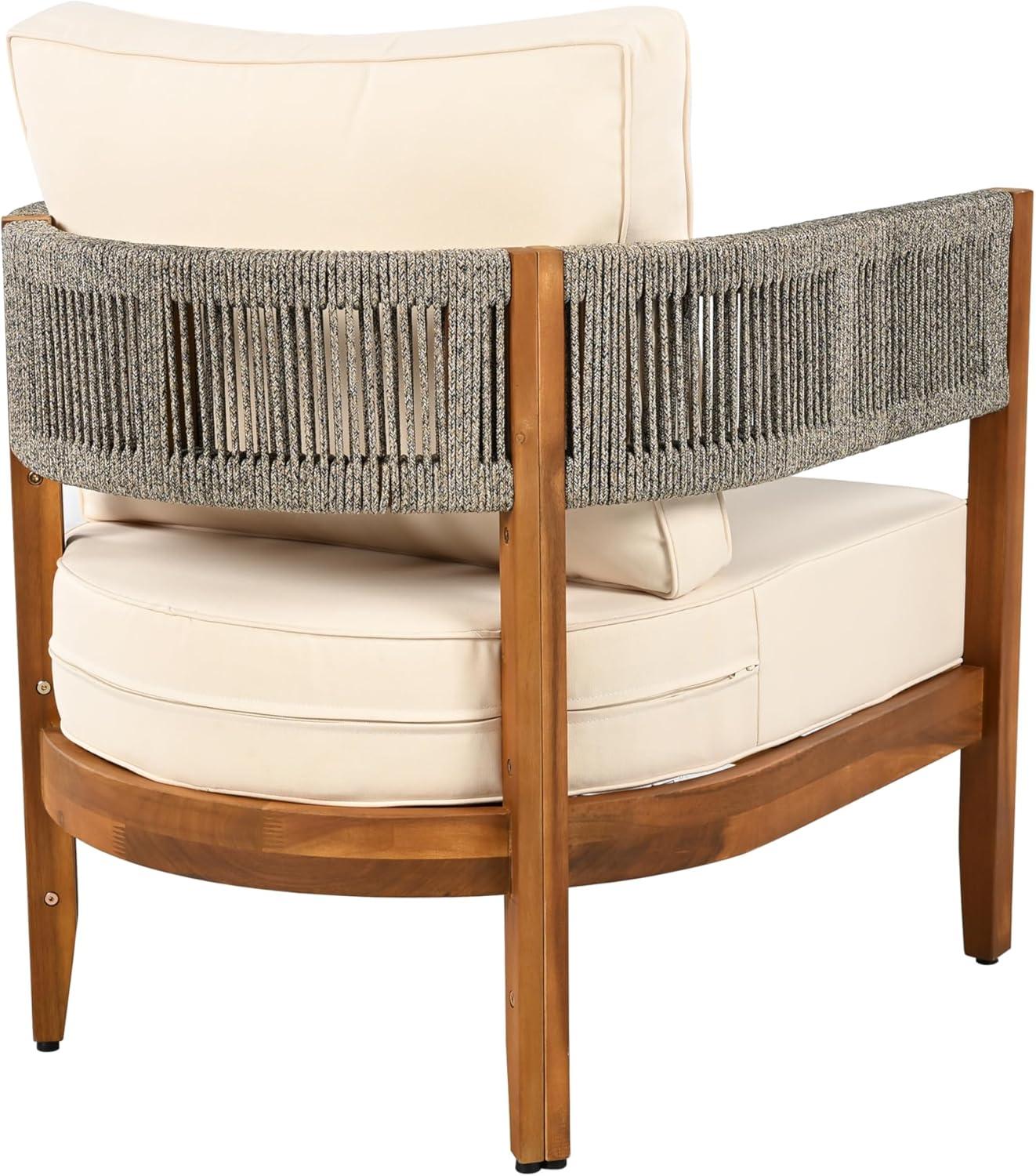 imageChristopher Knight Home Quixley Acacia Wood 5 Piece Patio Furniture Set Large Wooden Patio Conversation Set with Club ChairCoffee Table 7Seater Outdoor Loveseat Sofa Chair and Table SetTeakBeige
