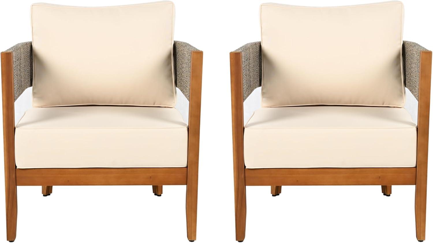 imageChristopher Knight Home Rekker Acacia Wood Outdoor Club Chair Set of 2 Patio Accent Chair with Removable Cushion Patio Furniture Set Comfy Reading Chair Wooden Single Lounge Sofa Set TeakBeige