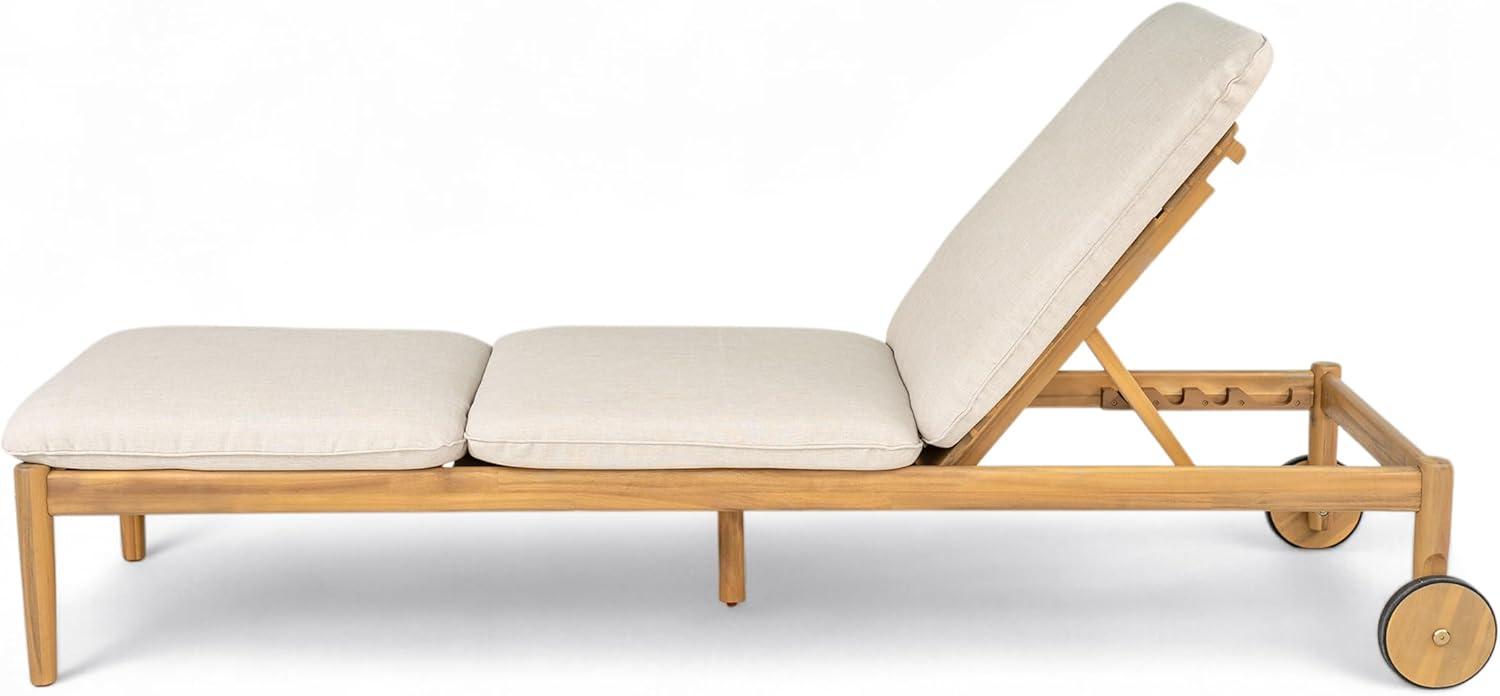 imageChristopher Knight Home Riviera Acacia Wood Chaise Lounge Chair Outdoor Set of 2 Wooden Patio Outdoor Chaise Lounge with Wheels and Cushions Adjustable Backrest Single Lounge Sofa Light TeakBeige