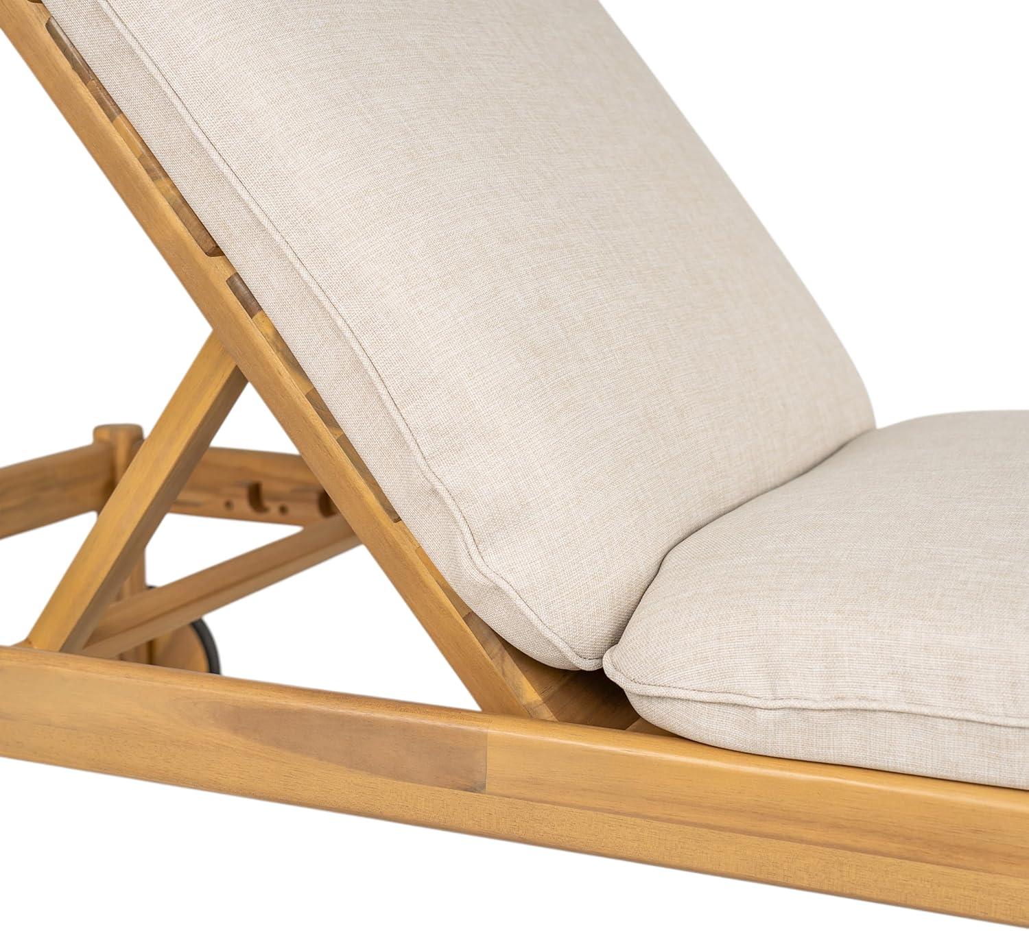 imageChristopher Knight Home Riviera Acacia Wood Chaise Lounge Chair Outdoor Set of 2 Wooden Patio Outdoor Chaise Lounge with Wheels and Cushions Adjustable Backrest Single Lounge Sofa Light TeakBeige