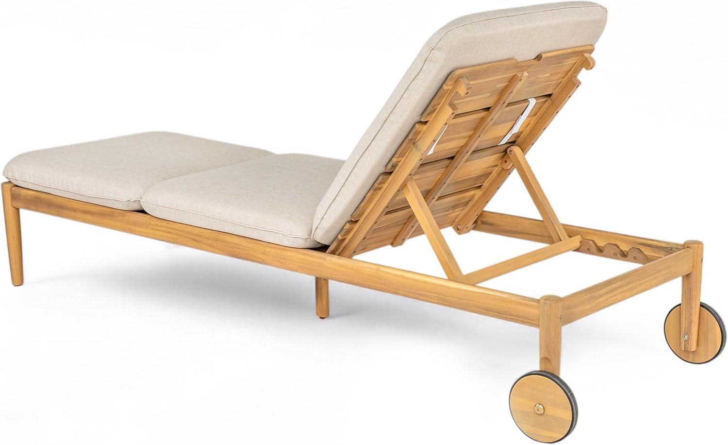 imageChristopher Knight Home Riviera Acacia Wood Chaise Lounge Chair Outdoor Set of 2 Wooden Patio Outdoor Chaise Lounge with Wheels and Cushions Adjustable Backrest Single Lounge Sofa Light TeakBeige
