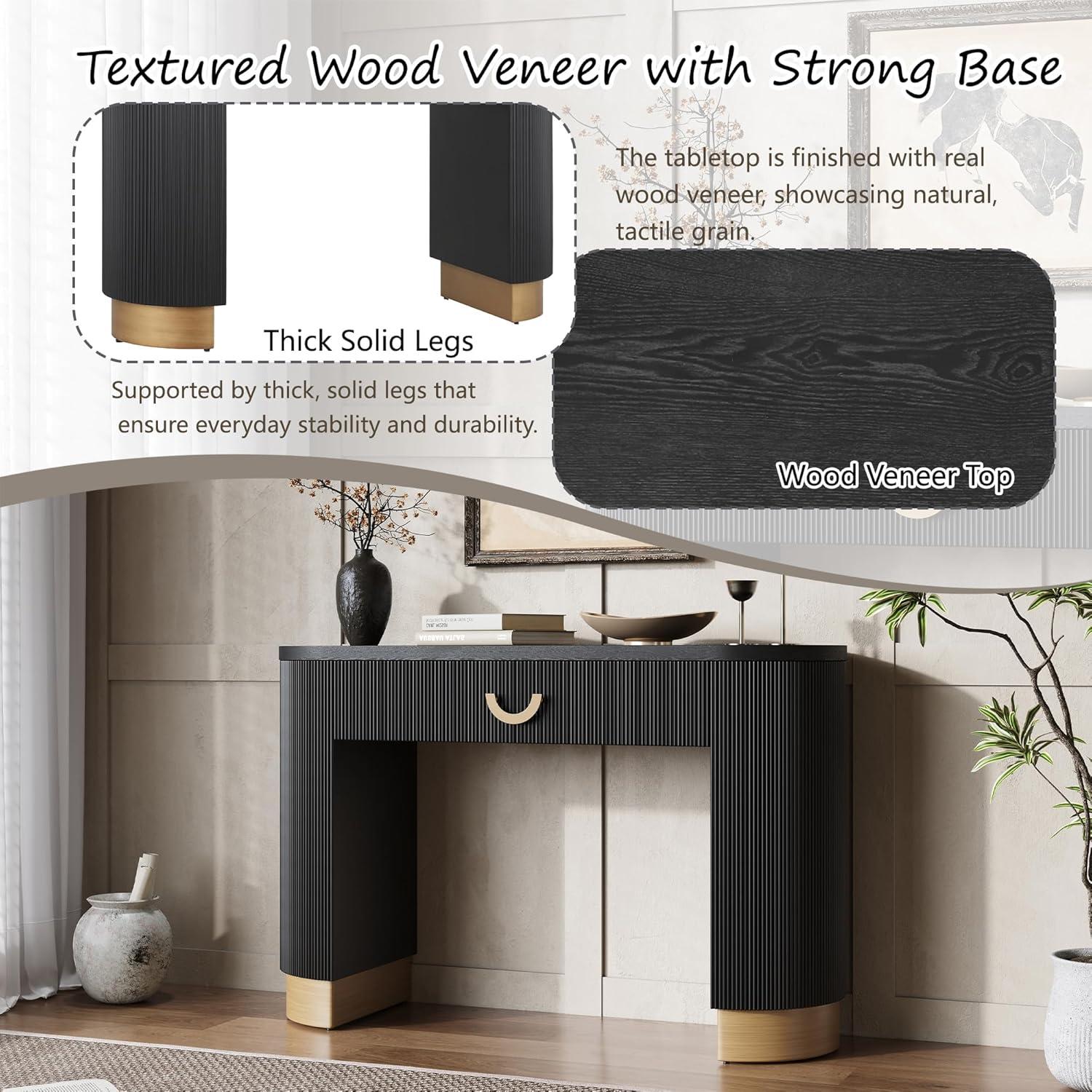 imageChristopher Knight Home Sama Narrow Console Table with Metal Drawer Pull Vertical Ribbed Design Indoor Accent Table MDF Wood Display Table with Metal Drawer Pull for Home Decoration Black